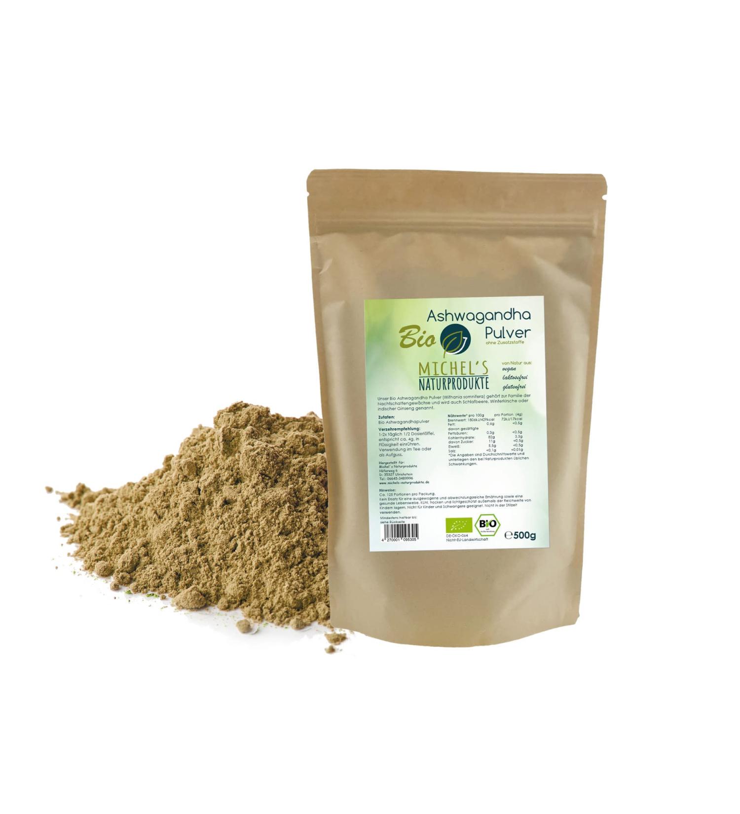 Buy 100% Organic Ashwagandha Powder 500g - Vegan Gluten-Free | Michel's Natural Products - Buy Online on GoSupps.com