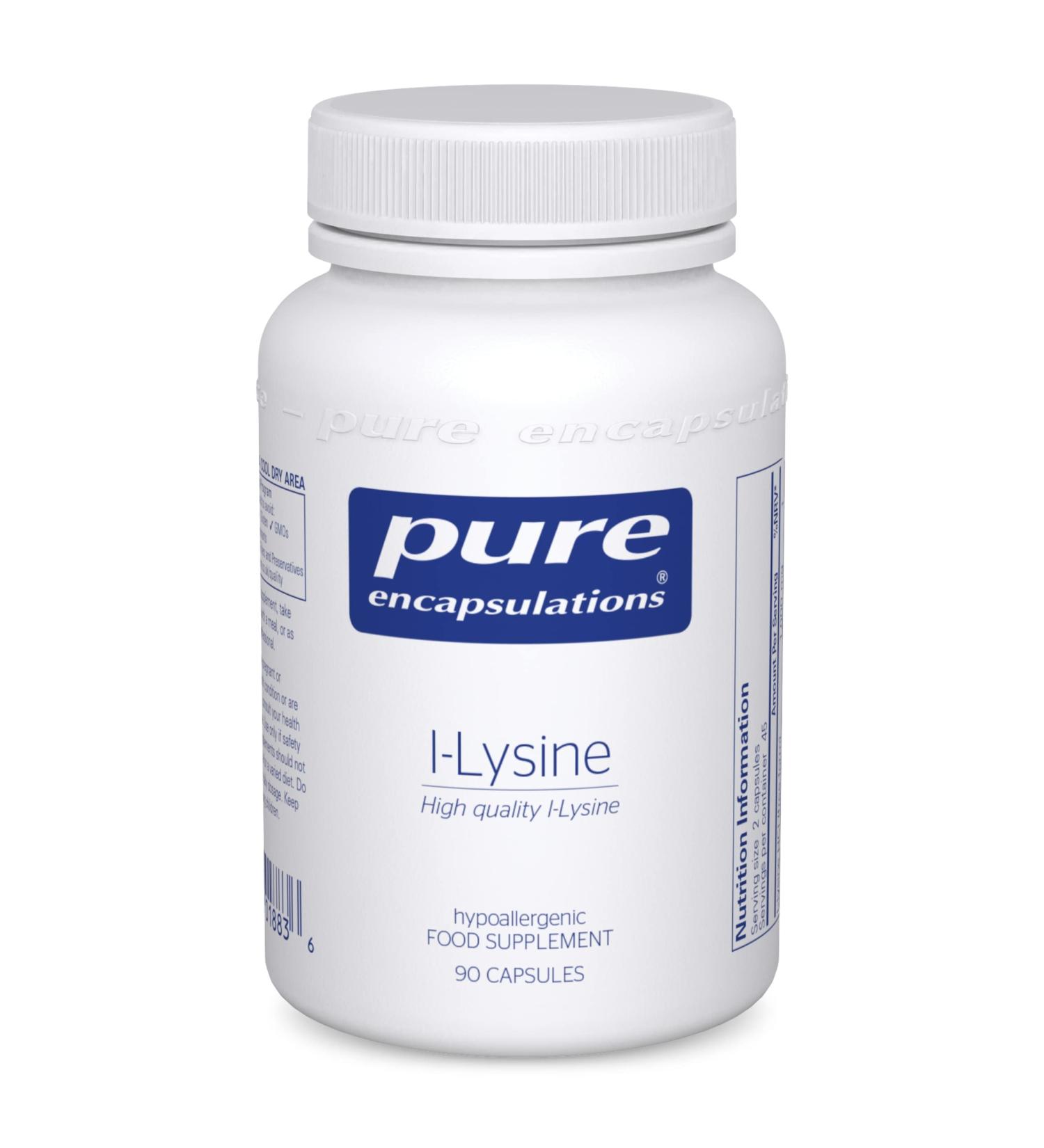 Pure Encapsulations L-Lysine 500mg Capsules - Hypoallergenic Essential Amino Acid Supplement - 90 Vegetarian Capsules - Buy Online on GoSupps.com