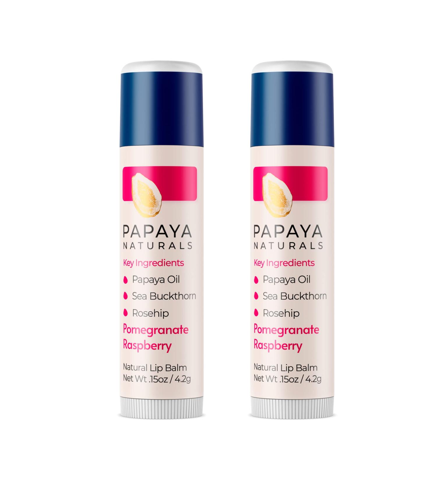 Papaya Naturals Lip Balm 2 Pack with Rosehip, Sea Buckthorn, and Papaya Oil | Pomegranate Raspberry | 100% Natural Lip Care - Buy Online on GoSupps.com