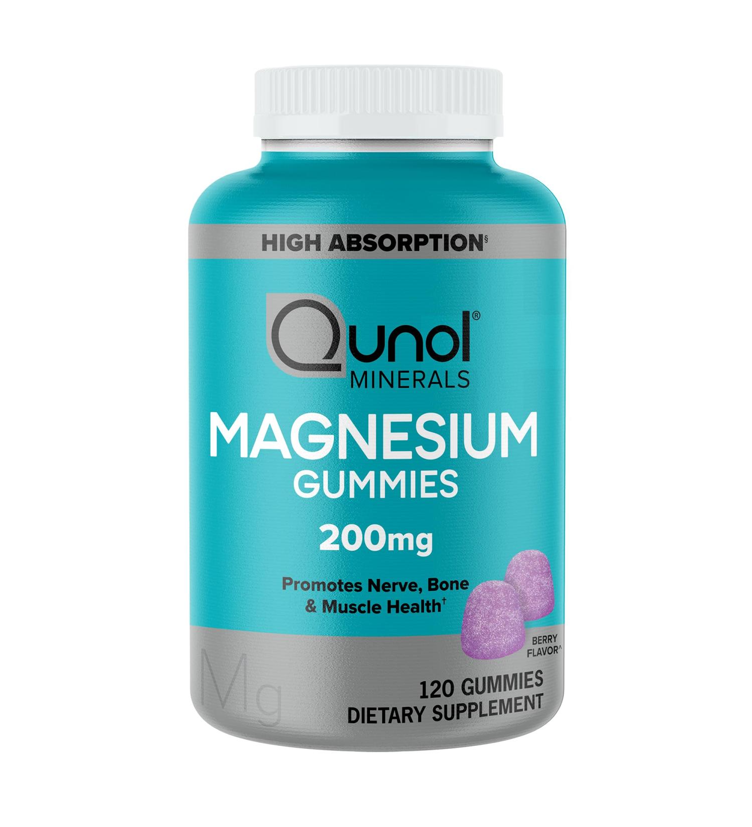 Qunol Magnesium Gummies for Adults - 200mg High Absorption Magnesium Supplement Supports Nerve Bone & Muscle Health Vegetarian 120 Count - International Shipping Available - Buy Online on GoSupps.com
