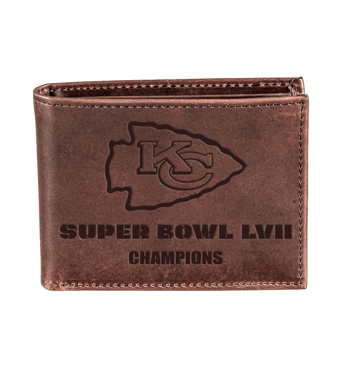 Team Sports America NFL Kansas City Chiefs Superbowl 57 Championship Brown Wallet | Bi-Fold | Officially Licensed Stamped Logo | Made of Leather | Money and Card Organizer | Gift Box Included Brown Bi-Fold Super Bowl 57 - Buy Online on GoSupps.com