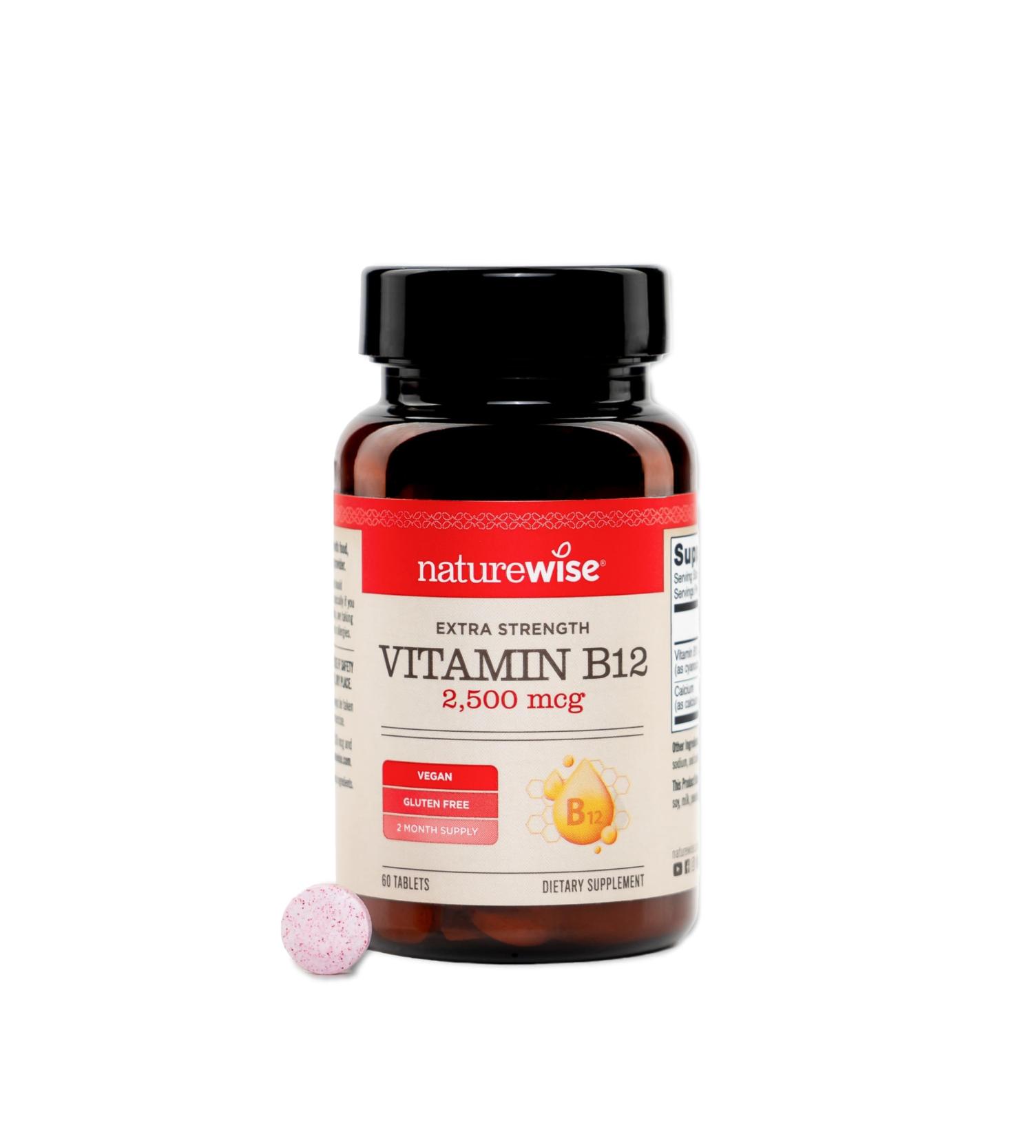 NatureWise Vitamin B12 Extra Strength 2500mcg - B12 Supplement for Energy + Mental Clarity & Nervous System Support - Easy-to-Swallow Vegan & Non-GMO - USA Manufactured - 60 Tablets 60-Day Supply  - Buy Online on GoSupps.com
