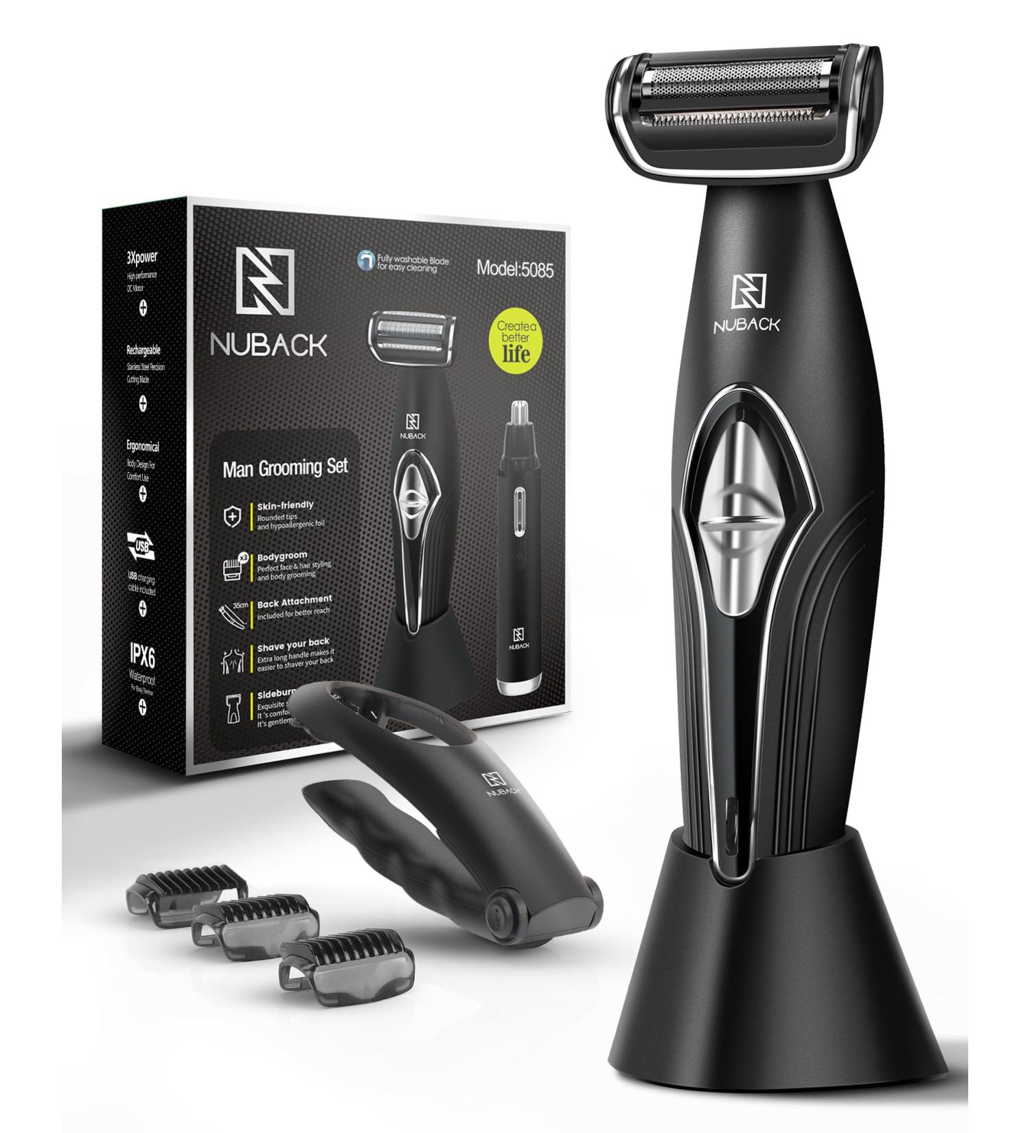 Ferrisa Back Razor for Men | Long Handle Body Trimmer & Electric Facial Razor | Nasal Hair Trimmer with Replaceable Heads - Buy Online on GoSupps.com