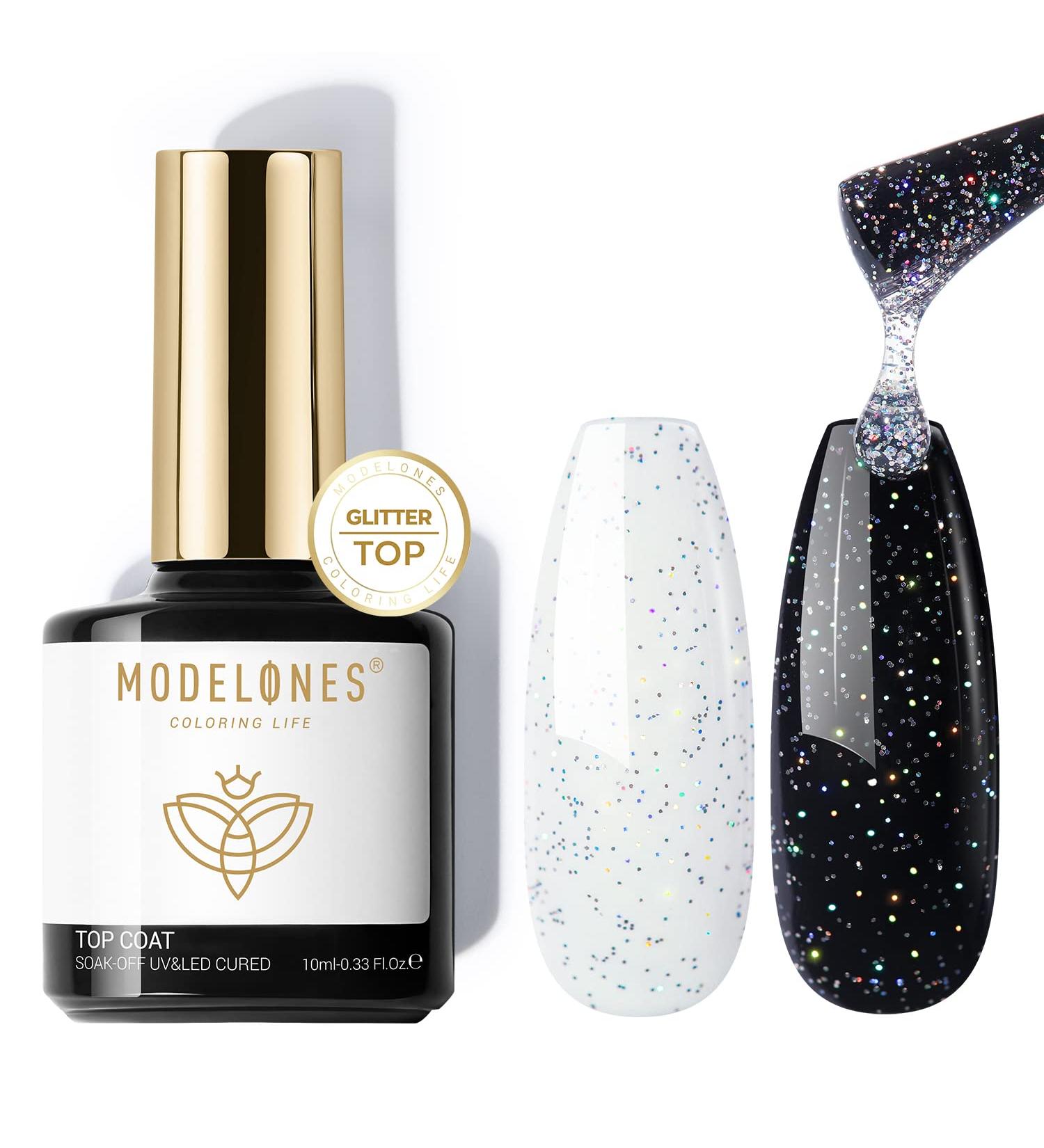 Modelones Glitter Gel Top Coat 10ml Iridescent Silver Mix Glitter Gel Polish No Wipe Top Coat Glossy Sparkly Finish Long Lasting Soak Off Rainbow Shimmer Glitter Gel Nail Polish Nail Art Manicure - Buy Online on GoSupps.com