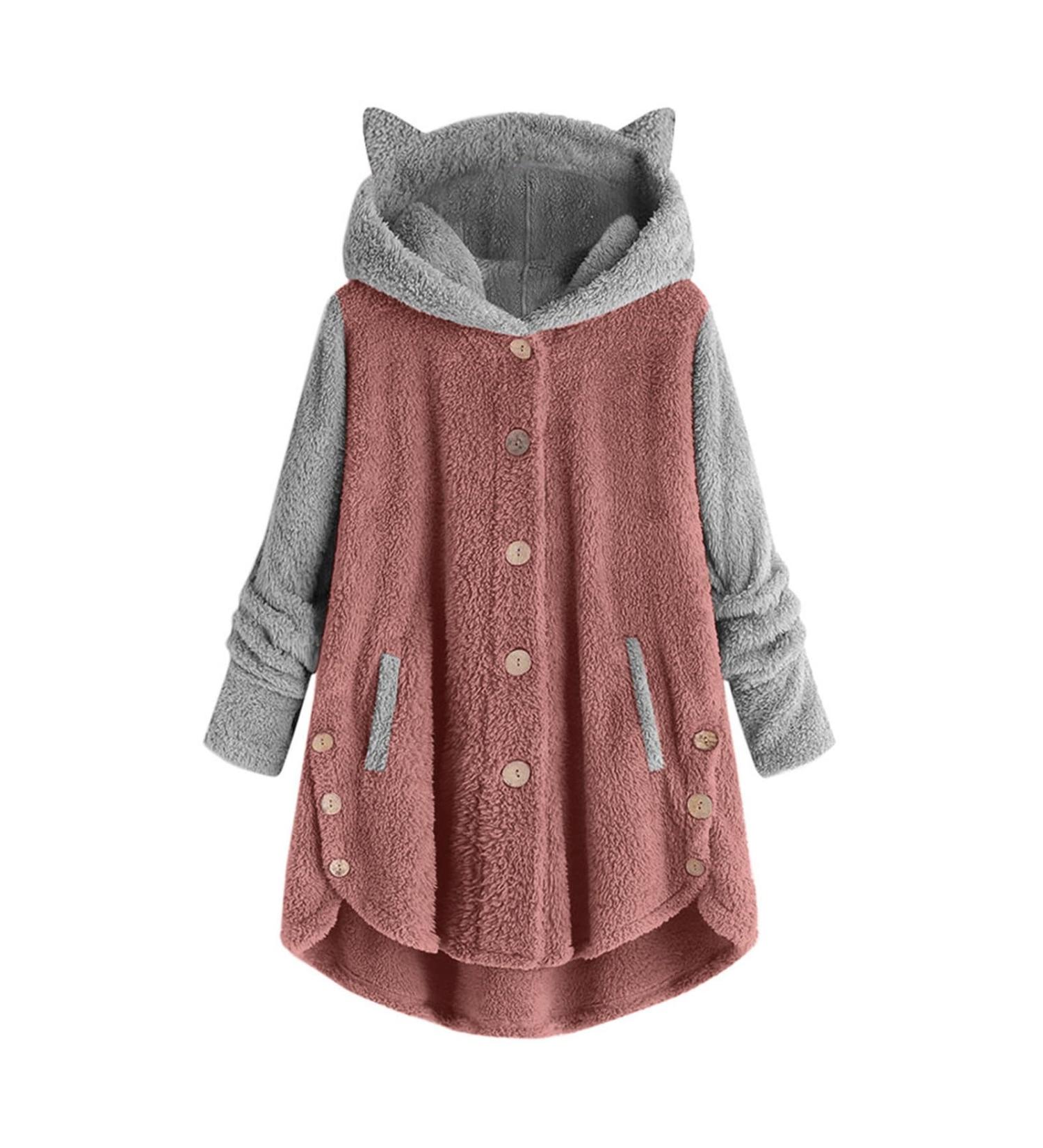Hanxiulin Women's Fleece Jacket - Plush Hooded & Breathable Outerwear in 4XL Pink | Cuddly & Fluffy Transition Coat - Buy Online on GoSupps.com