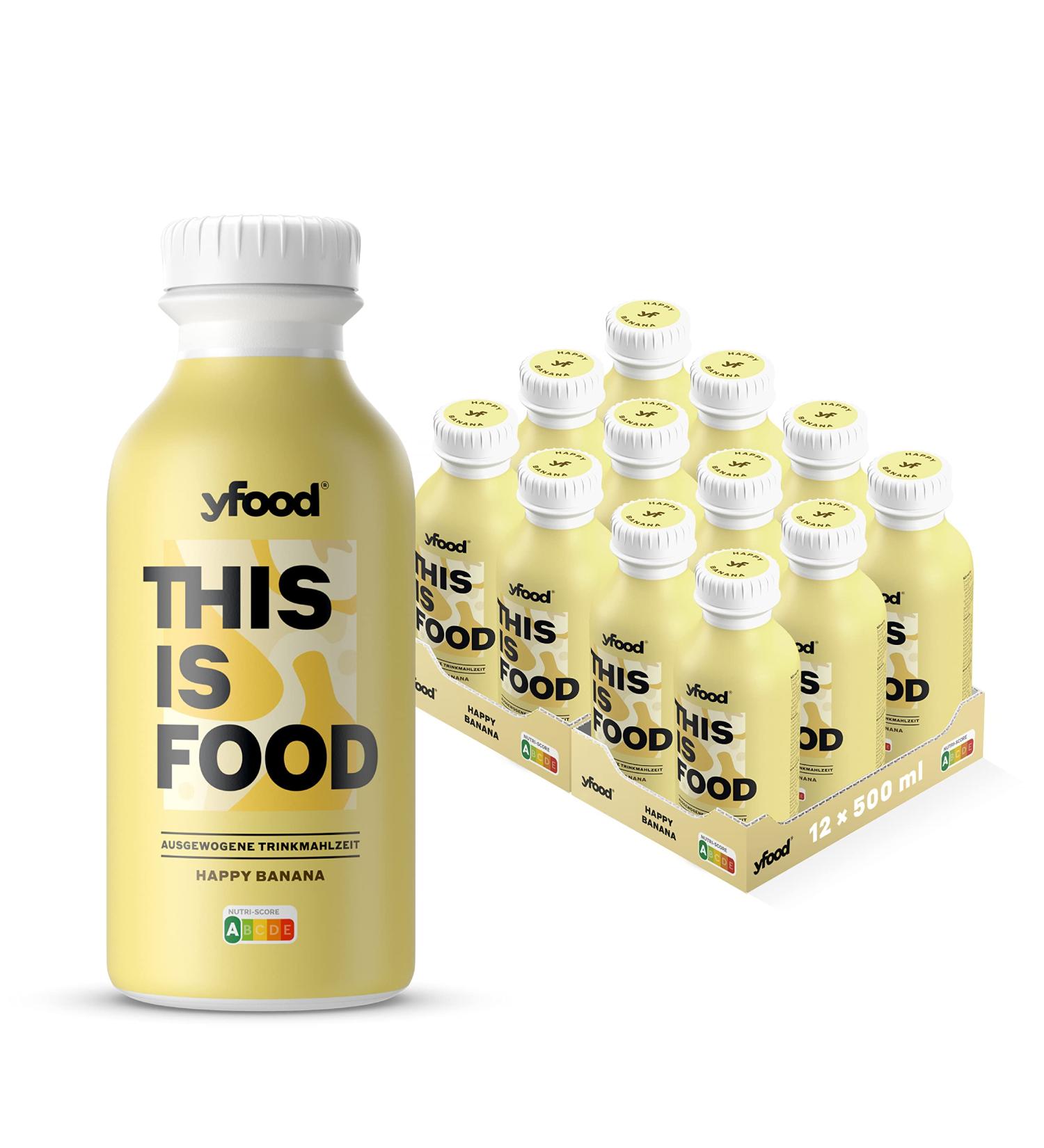 yfood Happy Banana Ready-to-Drink Meal THIS IS FOOD Meal Replacement 34g Protein 26 Vitamins & Minerals (12 x 500ml) Banana Flavour - Buy Online on GoSupps.com
