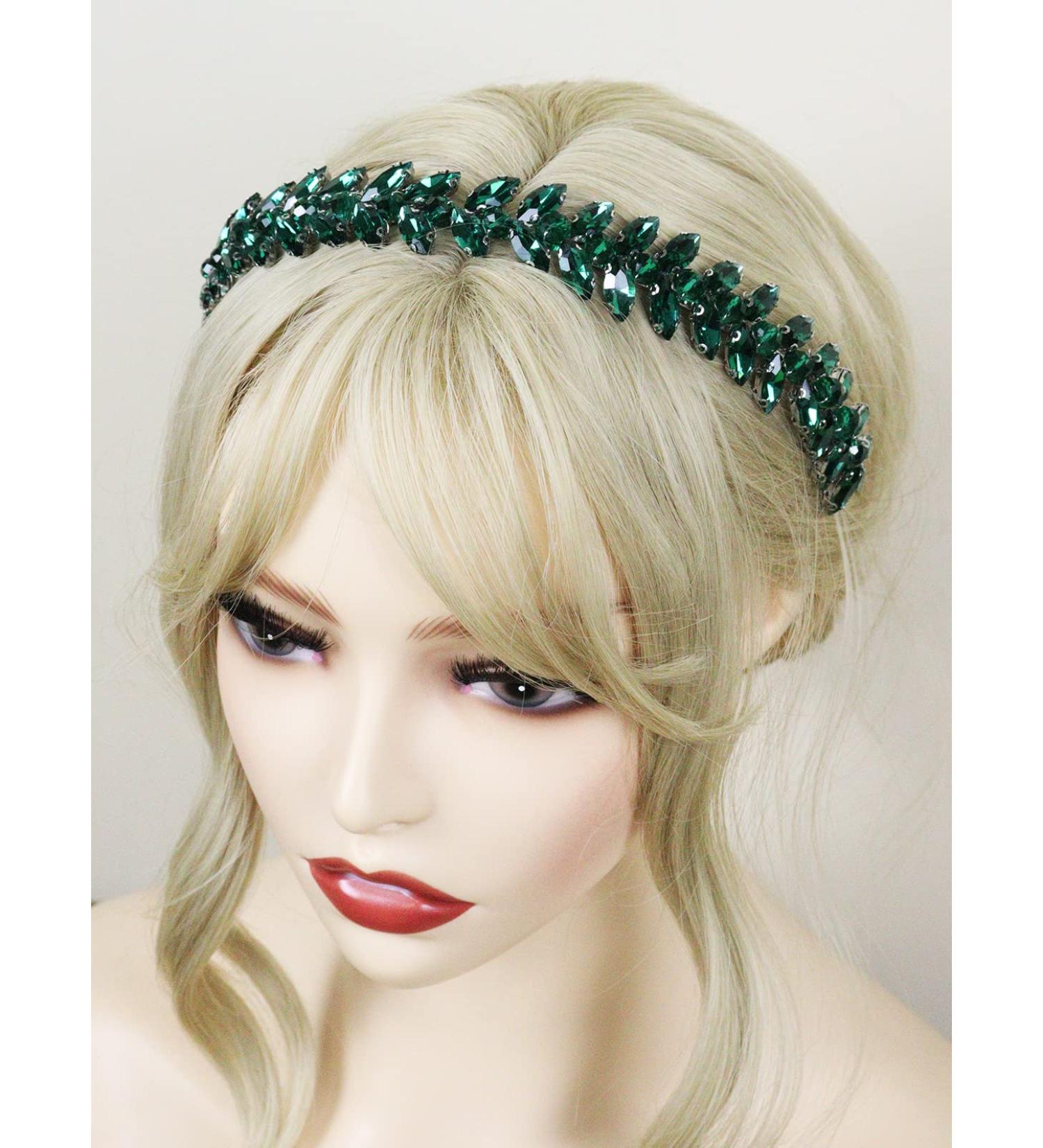 Brihasory Green Rhinestone Headband | Wedding Hair Accessories for Brides | Tiaras for Women and Girls | Goddess Costume Hair Decoration | Prom Bridesmaid Gifts - Buy Online on GoSupps.com