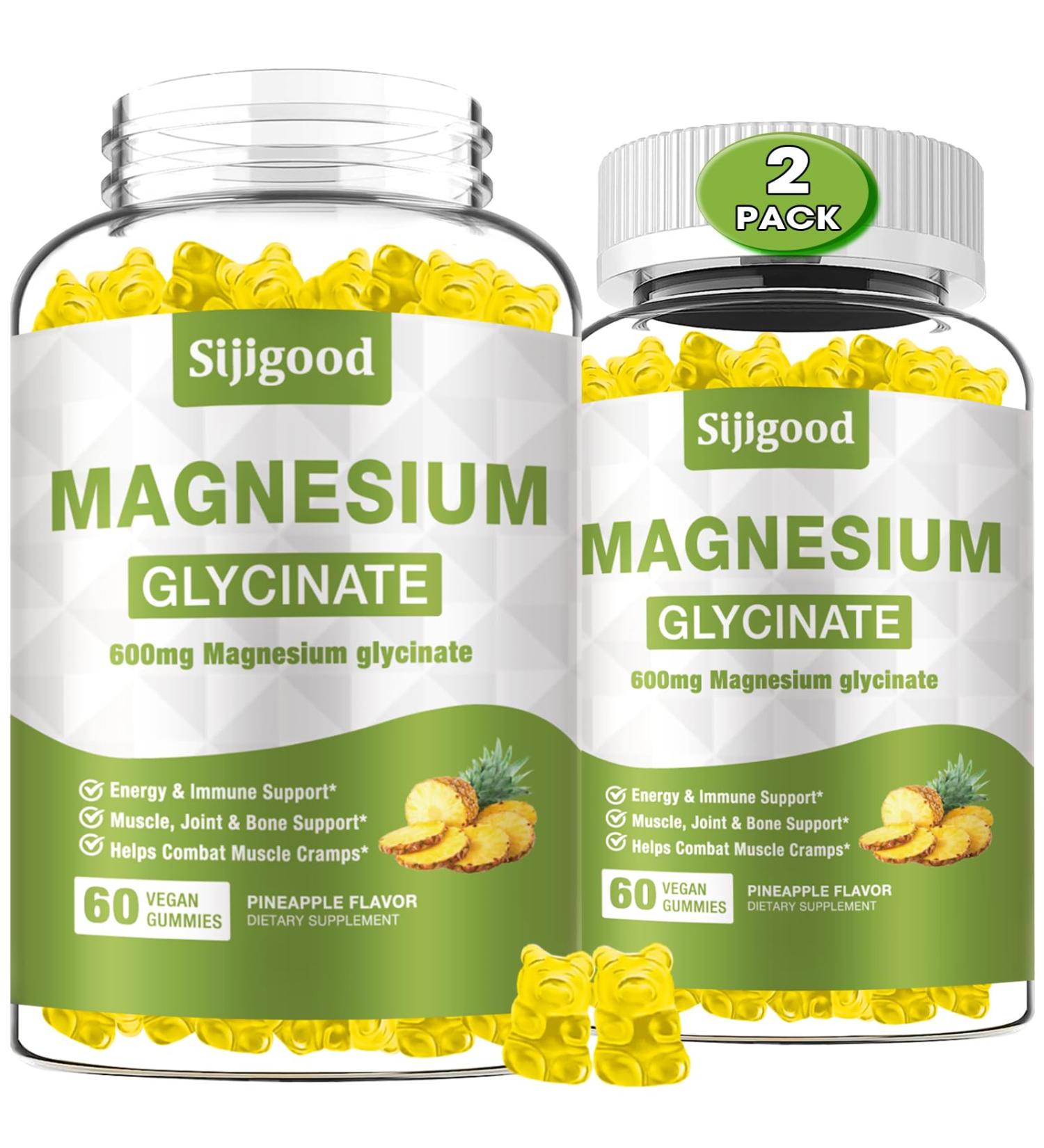 2 Pack Magnesium Glycinate Gummies 600mg Relaxation & Zzz Support Magnesium Potassium Supplement for Adults and Kids Sugar-Free Vitamin C B6 B12 D3 and CoQ10 Pineapple Flavor 120 Count Pineapple 60 Count (Pack of 2) - Buy Online on GoSupps.com
