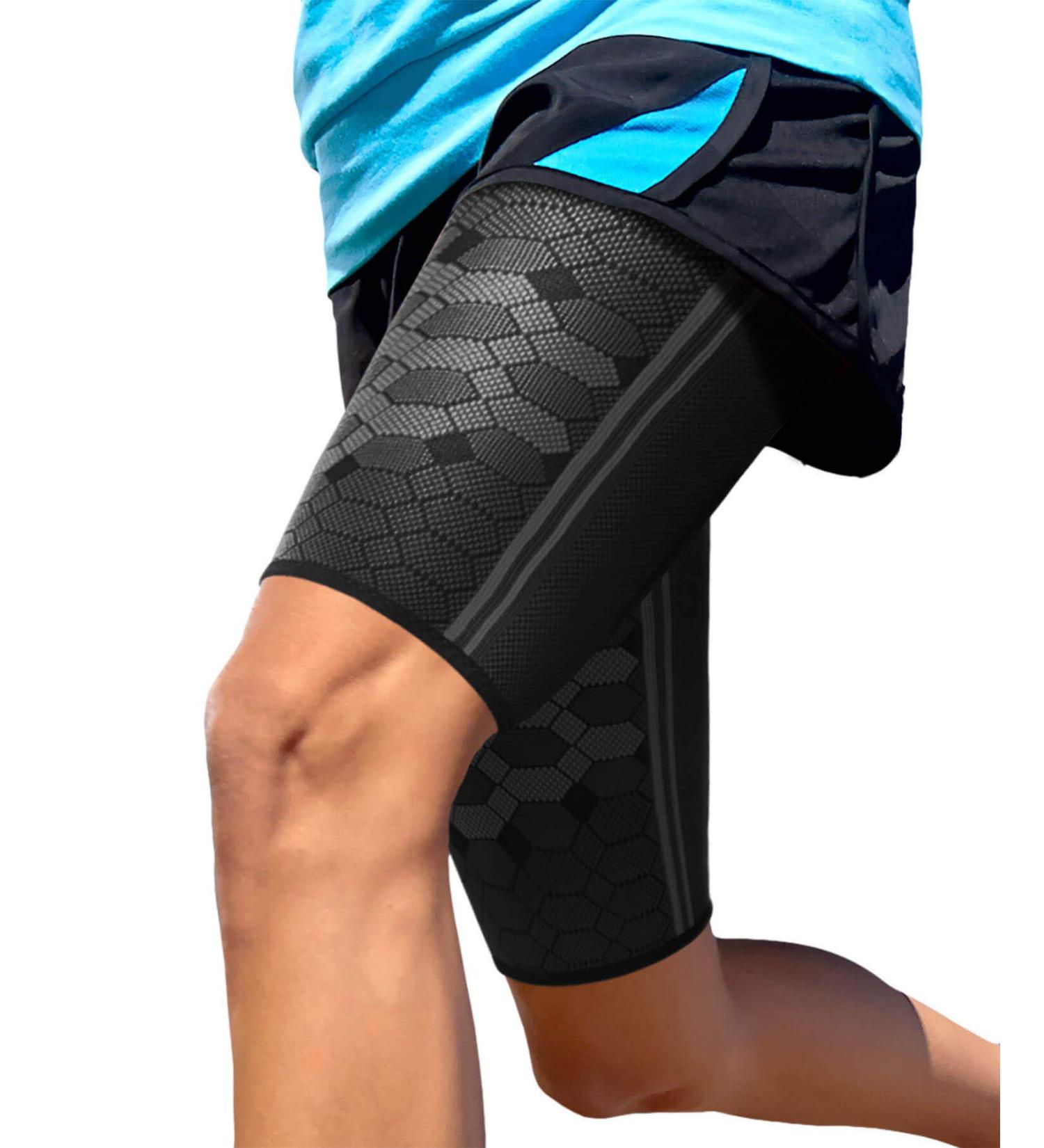 Sparthos Thigh Compression Sleeves - Quad & Hamstring Support - Men & Women - Breathable Elastic Blend - Anti Slip - Midnight Black - XX-Large (Pair) - Buy Online on GoSupps.com