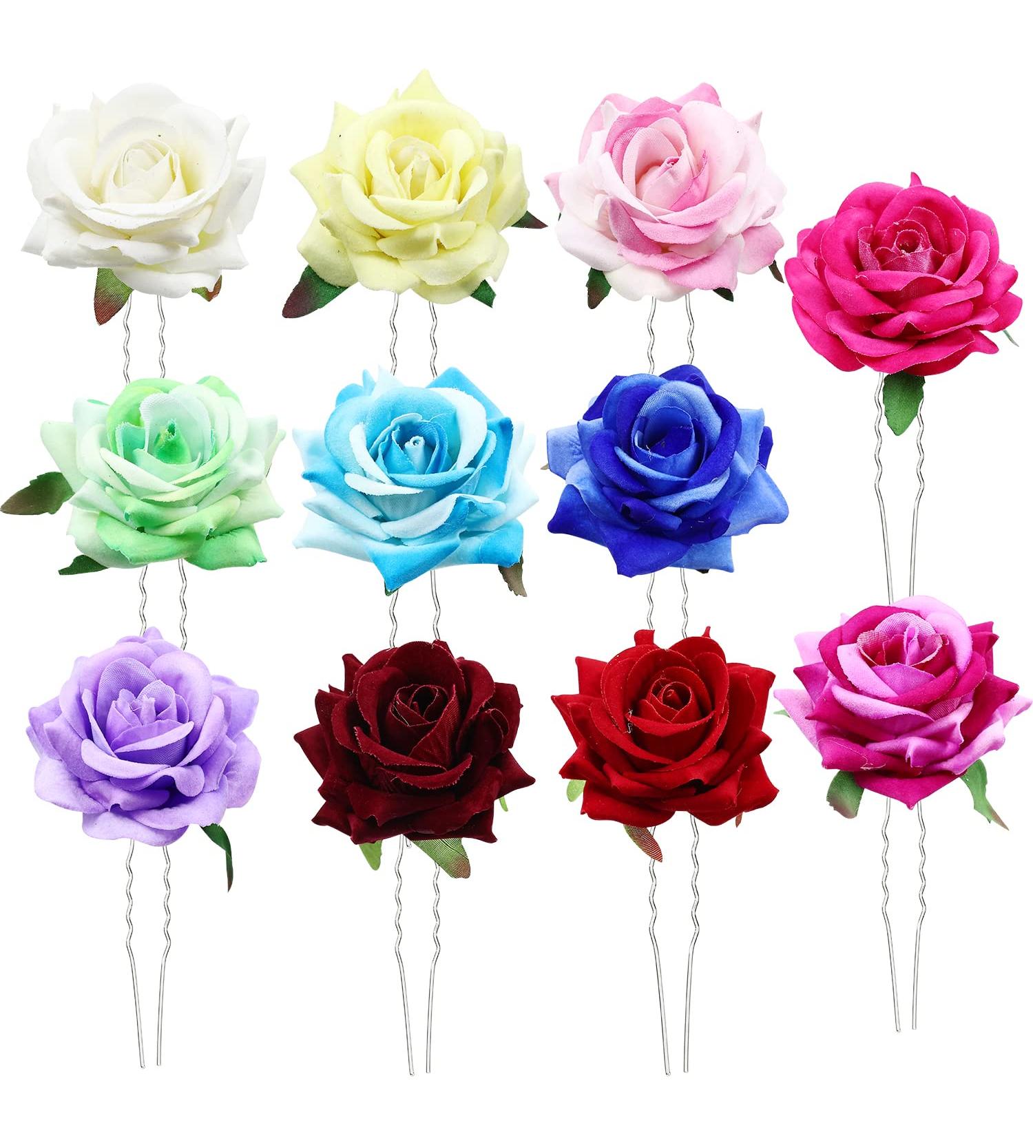 11 Pack Handmade Rose Flower Hair Pins - Bridal Party Decorative Accessories - Buy Online on GoSupps.com