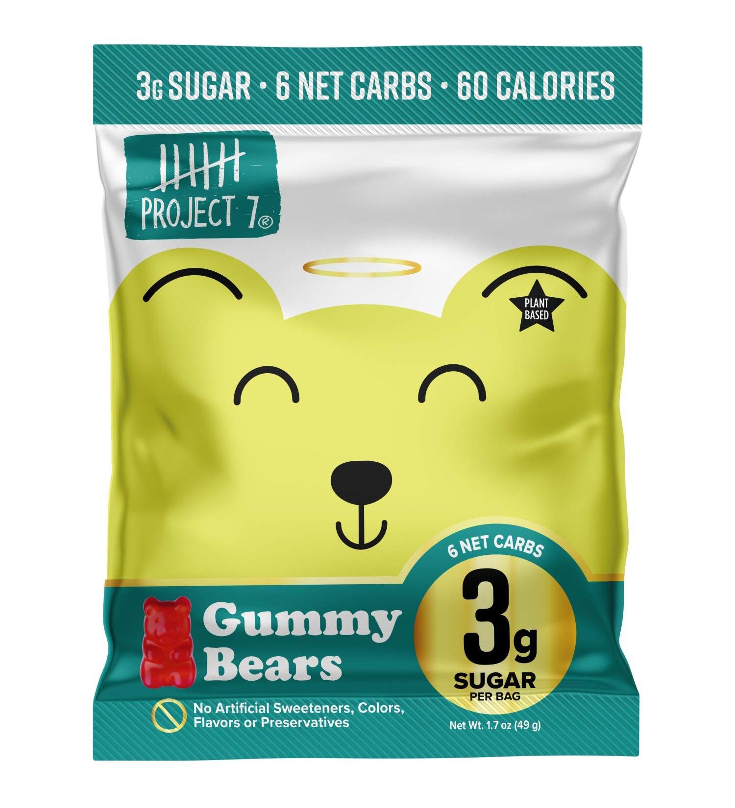 Project 7 Low Sugar Gummy Bears - Keto & Vegan Candy with 3g Sugar - 1.8oz Pack | Low Cal Snack for Kids & Adults - No Sugar Alcohols - Buy Online on GoSupps.com