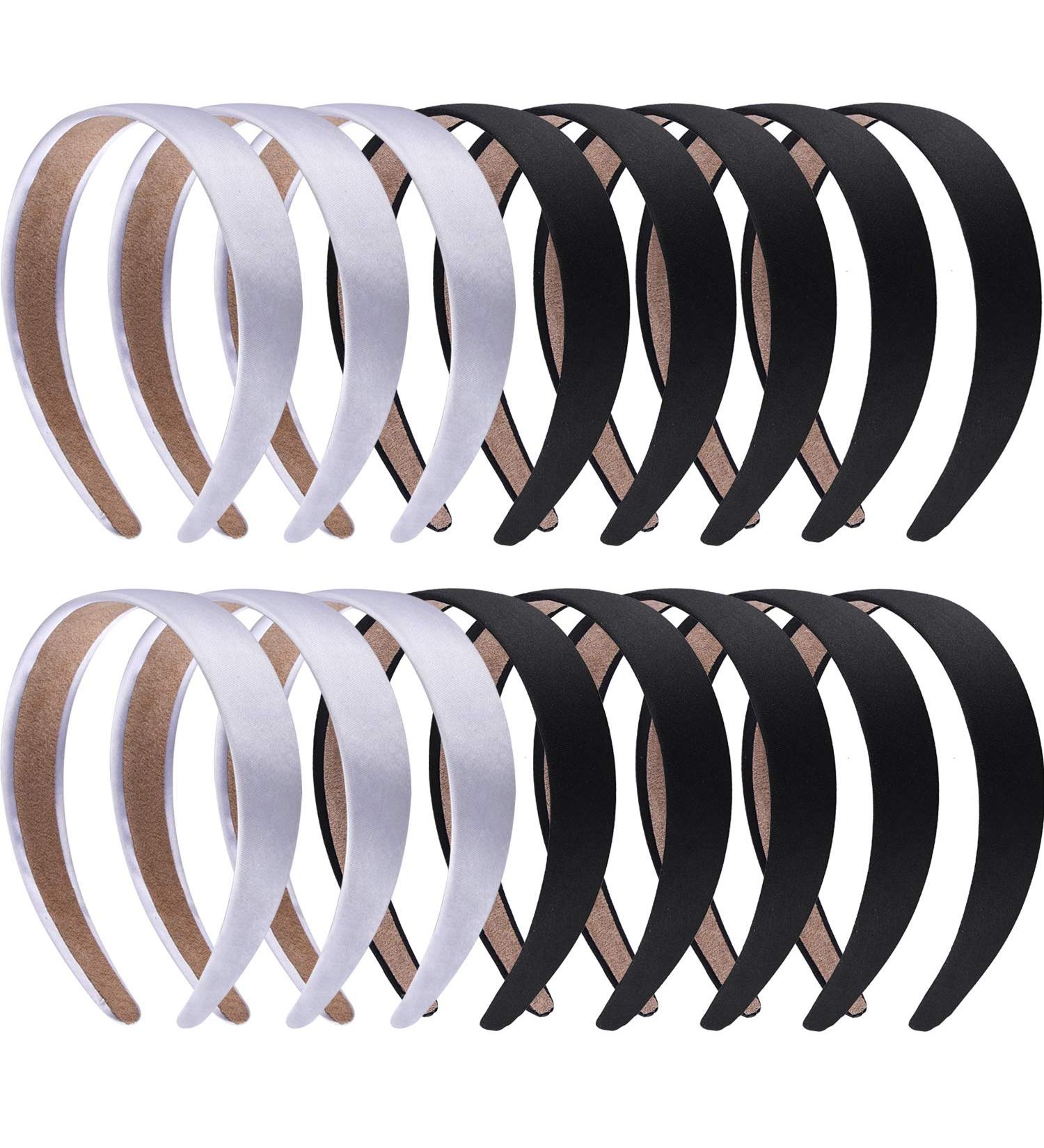 SIQUK 16 Pieces Satin Headbands - 1 Inch Black and Silver DIY Ribbon Hair Headbands for Women and Girls - Buy Online on GoSupps.com