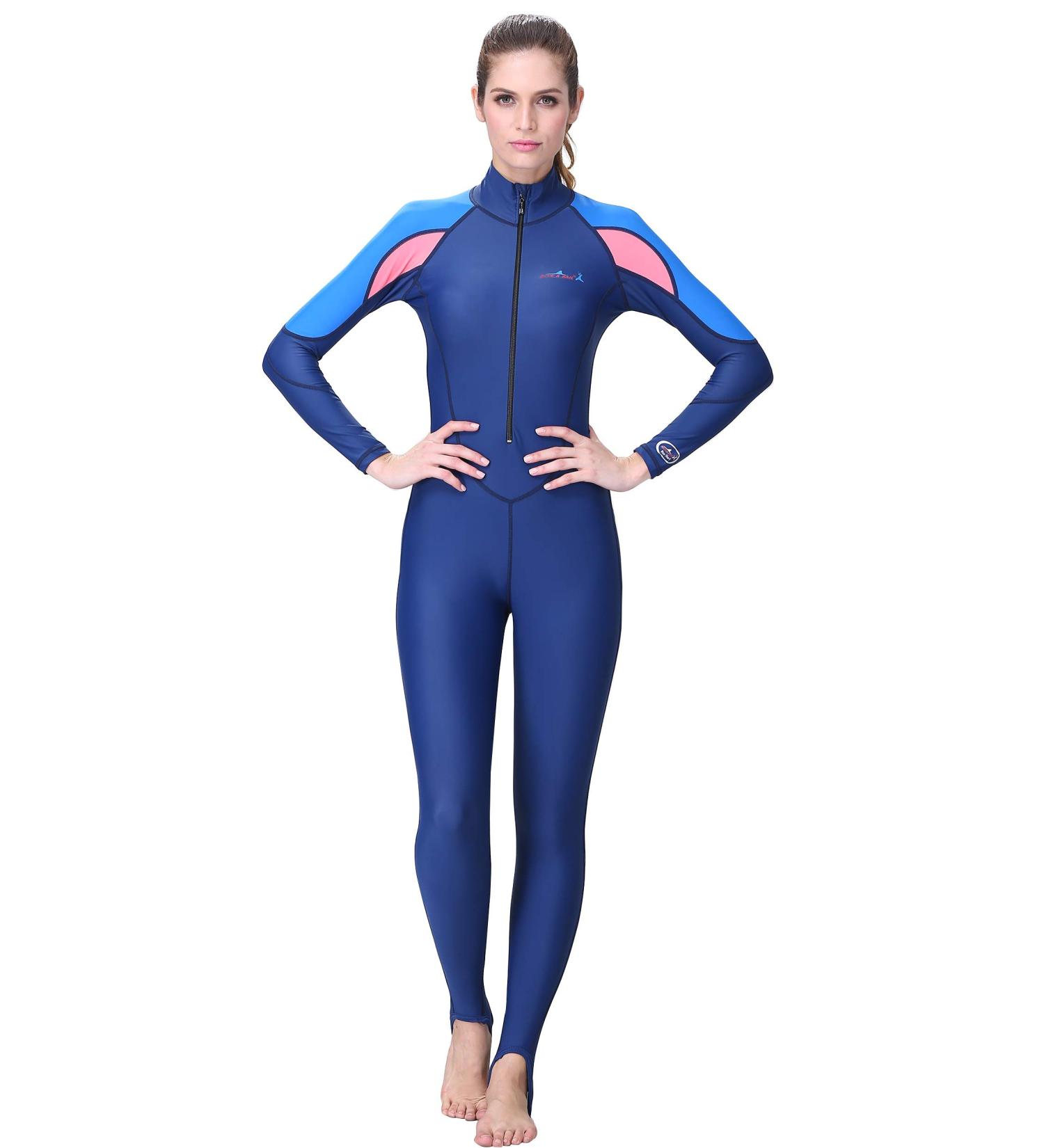 Womens Full Body Wetsuit UPF 50+ UV Protection Rash Guard Quick Dry Swimsuit - Blue - Large (125-135lb) - Buy Online on GoSupps.com