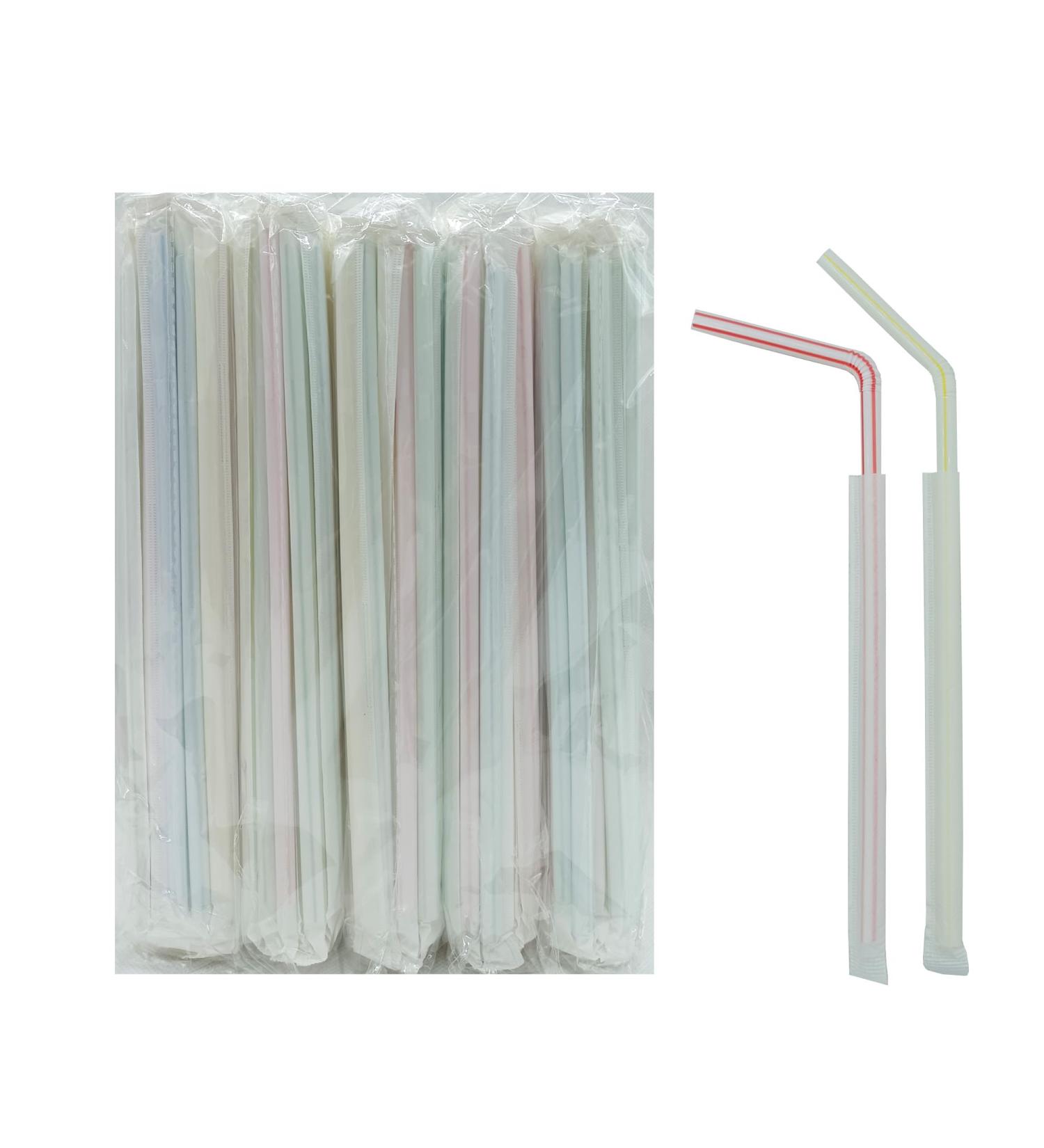 FOREVERIE 500 Counts Individually Wrapped Disposable Straws Plastic for Drinking Flex & Bendy Common 0.24 Inch Calibre 8.27 Inches Length Striped Color Soft Thin Bulk Package - Buy Online on GoSupps.com