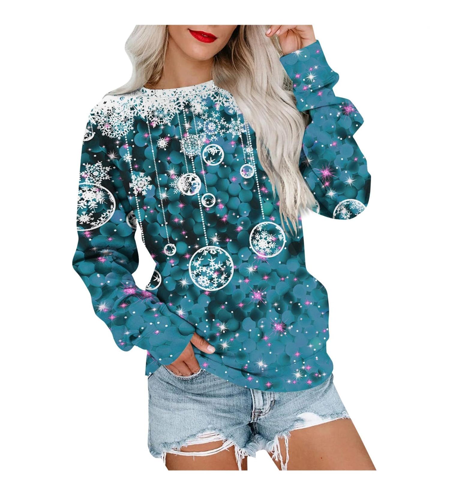 Shop Women s Christmas Sweater | Santa Claus & Elk Print Pullover Tops - Festive Holiday Apparel - Buy Online on GoSupps.com
