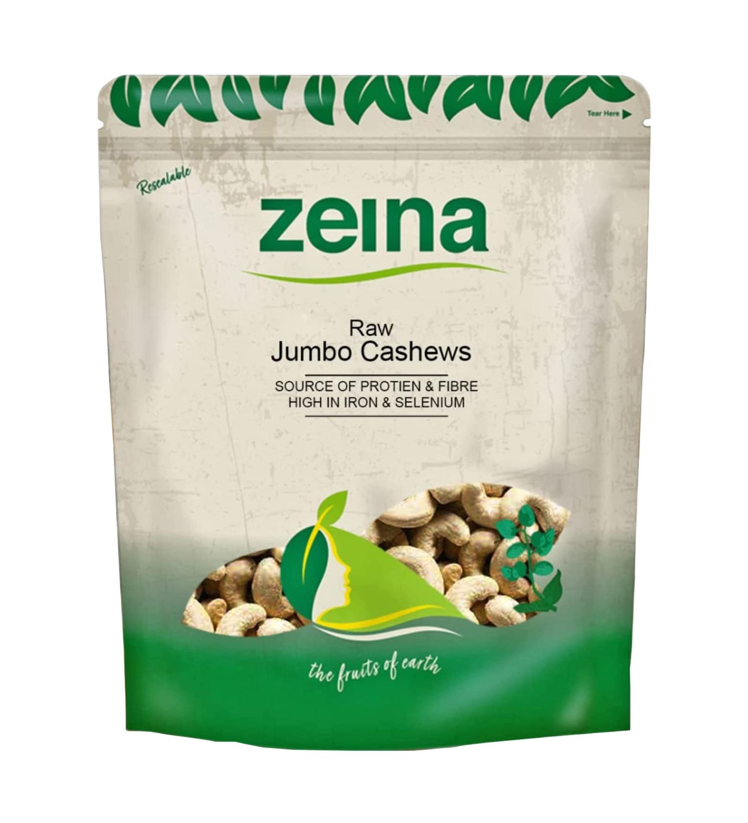 Zeina Jumbo Cashew Nuts (Raw) 1Kg - High Vitamin B6 & Iron, Natural Fibre & Protein, Healthy Snack in Resealable Bag - Peanut & Sesame Free - Buy Online on GoSupps.com