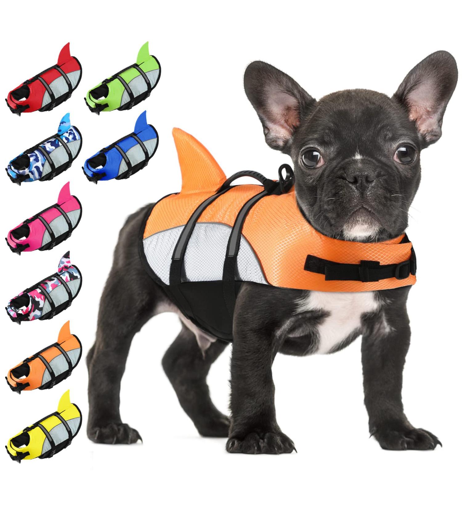 Alagirls Dog Life Jacket - Adjustable Floatation Vest for Large Dogs | Ripstop Lifeguard Pet Vest with Reflective Stripes - XS Size (33-43cm) - Orange/Gray - Buy Online on GoSupps.com