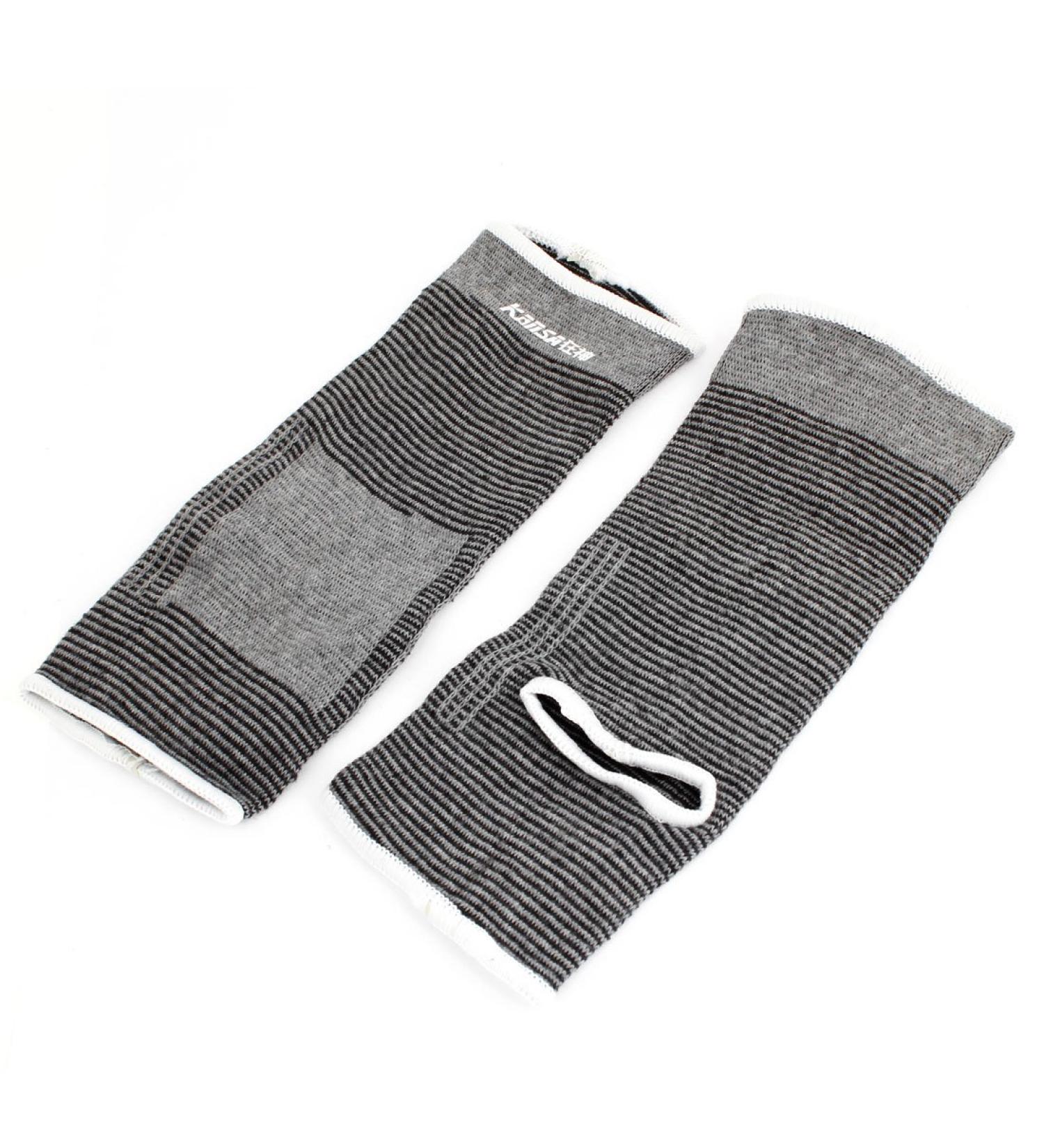 Ruilogod 2pcs Gray Striped Open Heel Style Elastic Ankle Protector Support