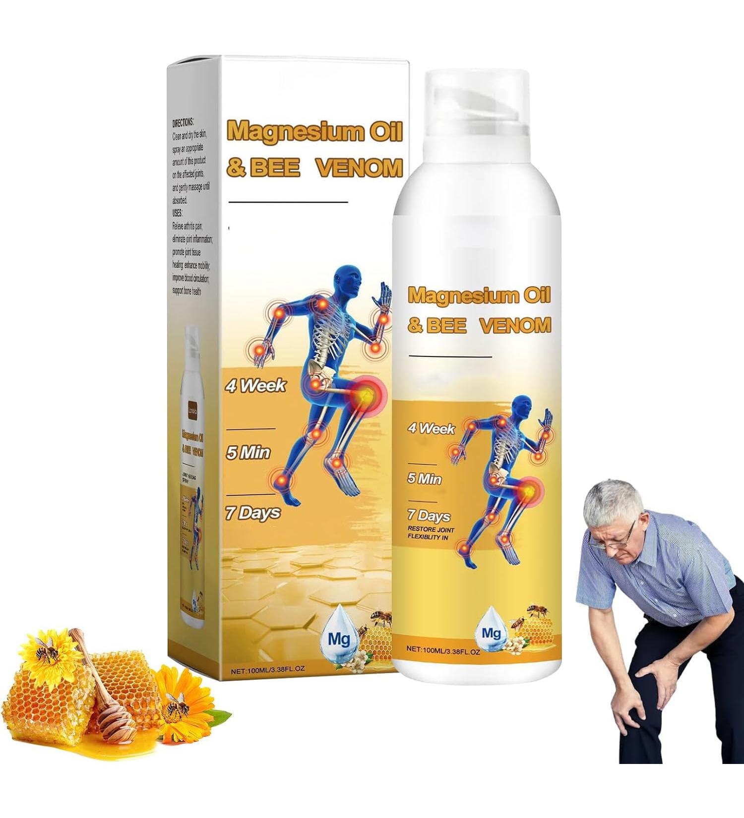 Gaukomzs 60ML Magnesium Oil Bee Venom Joint Spray Bee Venom Joint and Bone Spray for Back Knee Hands Neck - Buy Online on GoSupps.com