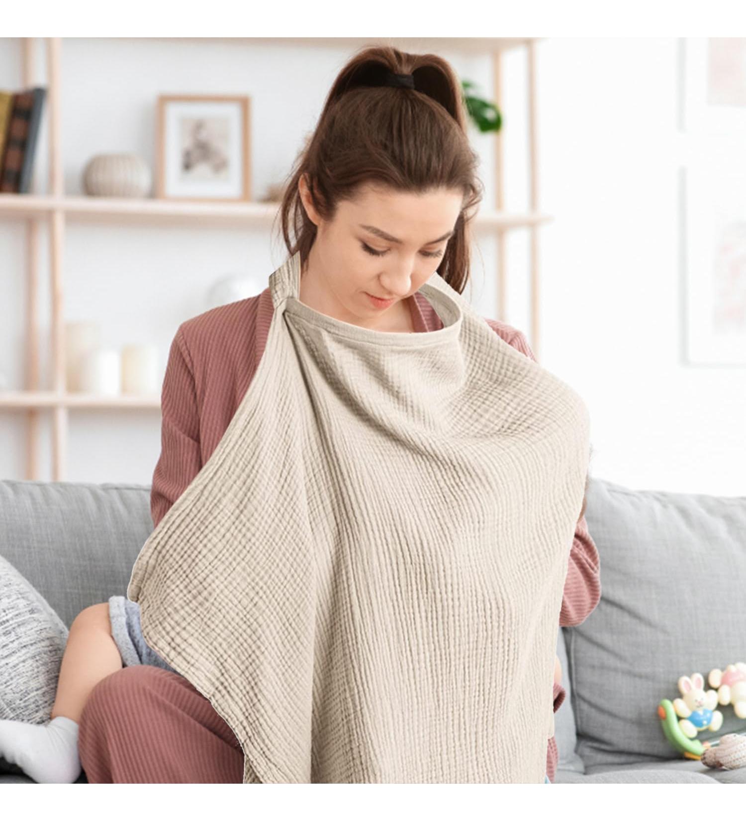 Soft Cotton Breastfeeding Cover - Adjustable Strap Nursing Cover for Mom - Multi-Use Car Seat and Stroller Cover (Khaki) - Buy Online on GoSupps.com