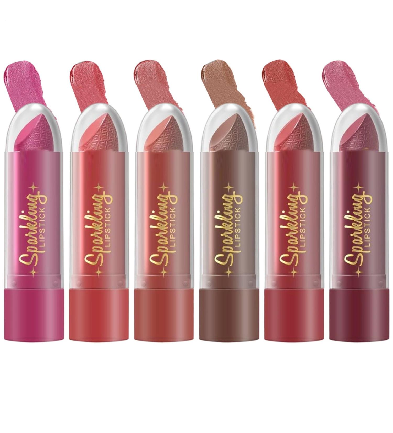 Shimmering Lipstick Stick - Shimmering Lip Color Makeup 6X Waterproof Metallic Lip Paint | Hydrating Glossy Texture Lipstick High Pigment Shine Finish Bold Lip Look - Buy Online on GoSupps.com