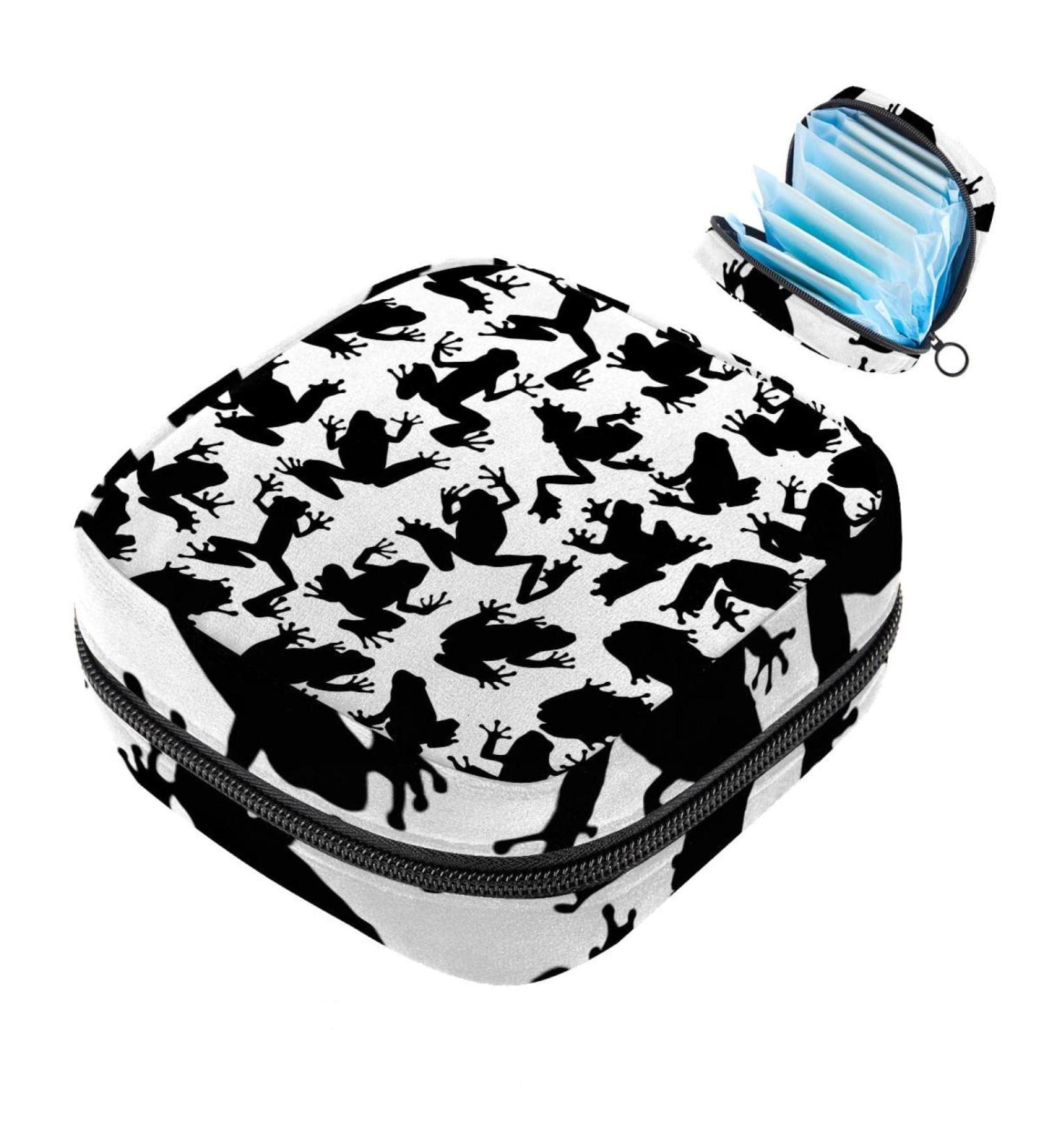 Black Silhouette Tree Frogs Women's Binding Pocket Menstruation Pad Bag - Portable Menstrual Cup Pocket with Zipper for Teens & Women - Buy Online on GoSupps.com