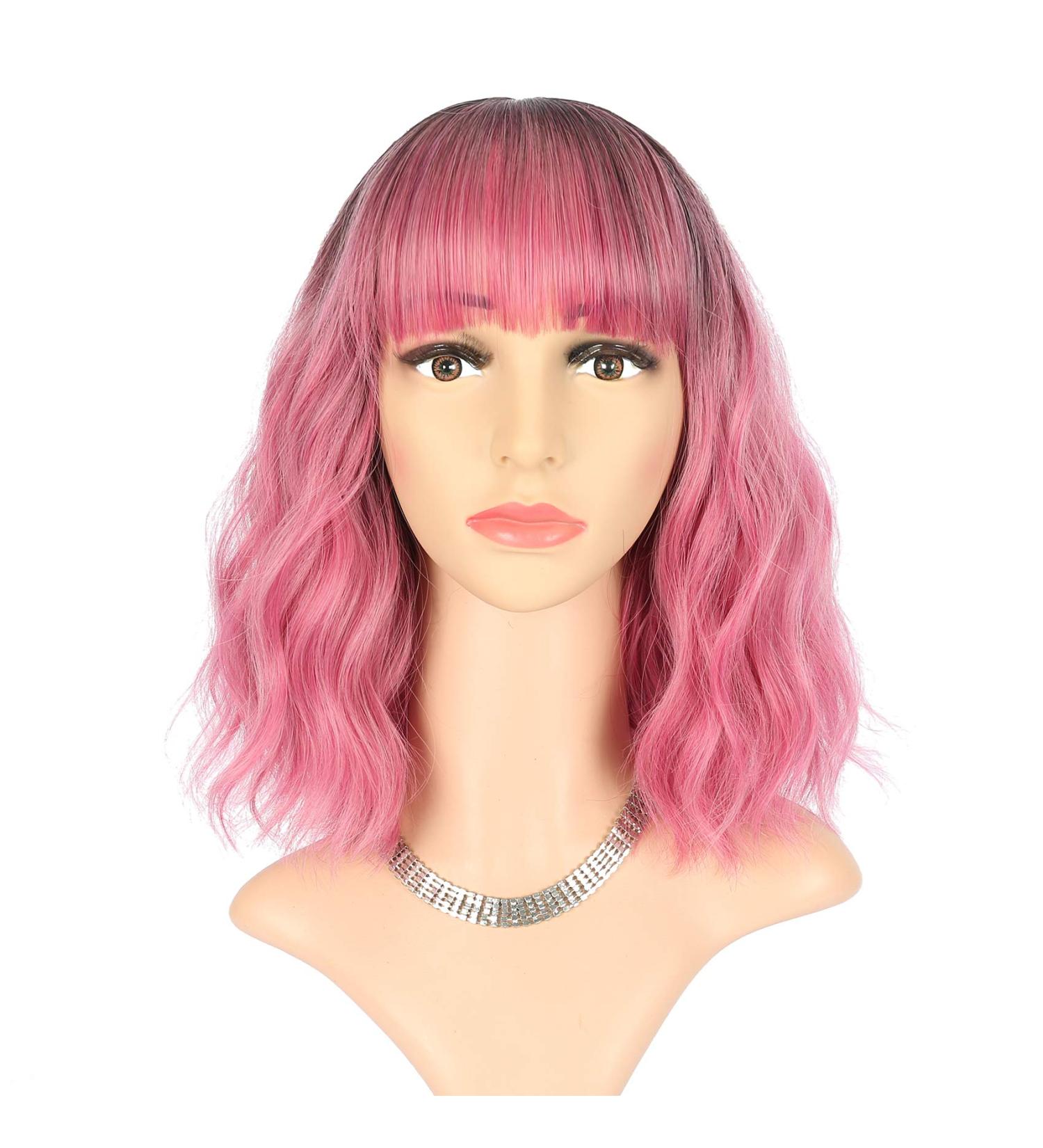 FAELBATY Ombre Black Rose Red Short Wave Bob Synthetic Wig with Bangs - Cosplay & Halloween Costume Wig for Women - Buy Online on GoSupps.com