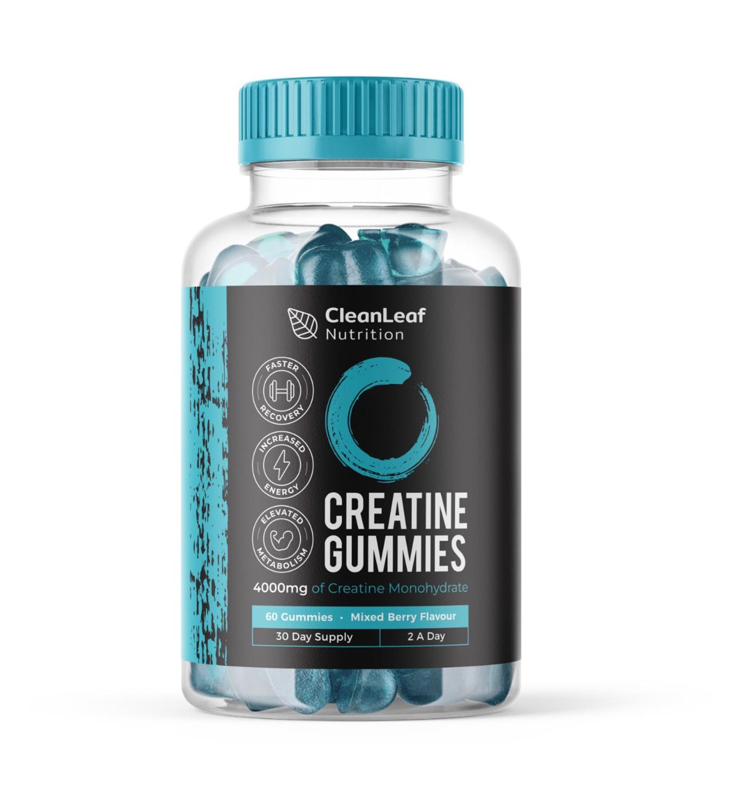 CleanLeaf Nutritions Creatine Gummies - 4000mg - 60 Chewable Gummies (1 Month Supply) - Natural Blueberry Flavor - Pre Workout Gym Supplement for Men & Women - Vegan-Friendly 60 count (Pack of 1) - Buy Online on GoSupps.com