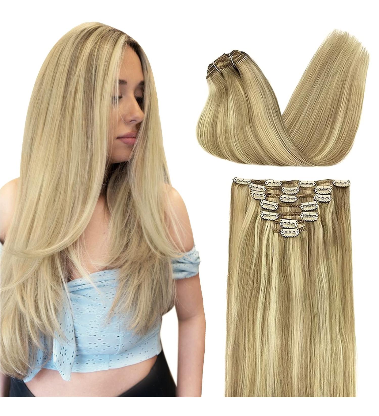 Doores 18 Inch Remy Clip-In Hair Extensions - Light Blonde Highlights (Gold Blonde) 120g - 7 Pieces 45cm Real Hair - Buy Online on GoSupps.com