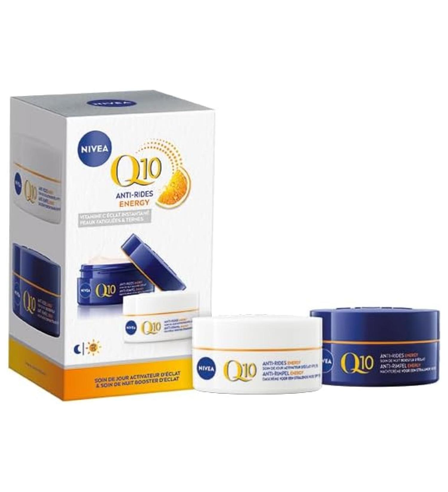 NIVEA Q10 Energy Face Set (1 x 1 pce) - Anti-wrinkle face care - Moisturizing face cream and radiance routine with Vitamin C - Day cream SPF15 + energizing night cream for dull & tired skin - Buy Online on GoSupps.com