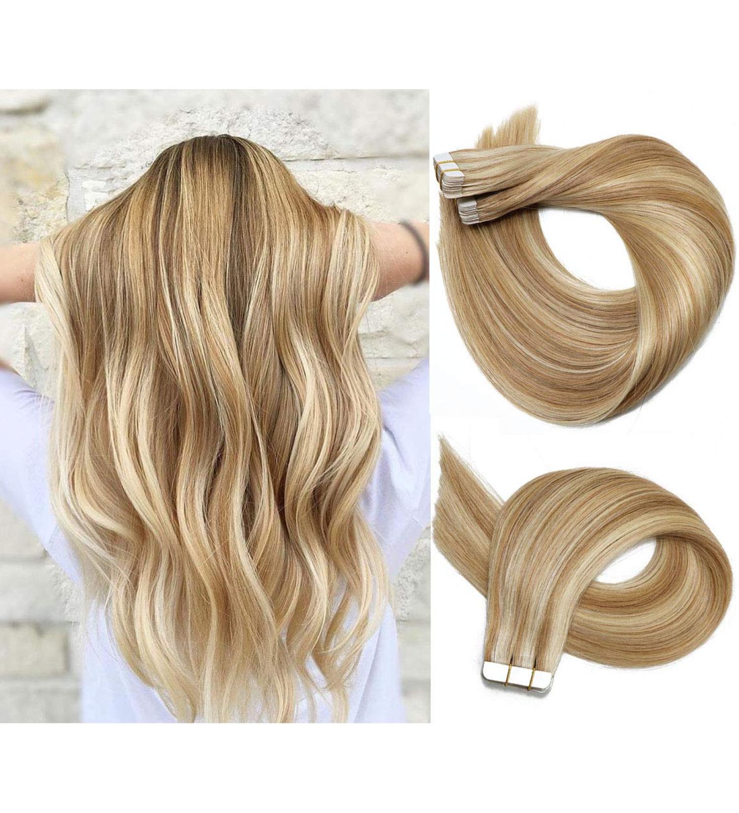 Buy 20PCs Tape-In Hair Extensions #12P613 - Golden Brown & Blonde Piano Color - 50g Set | International Shipping Available - Buy Online on GoSupps.com