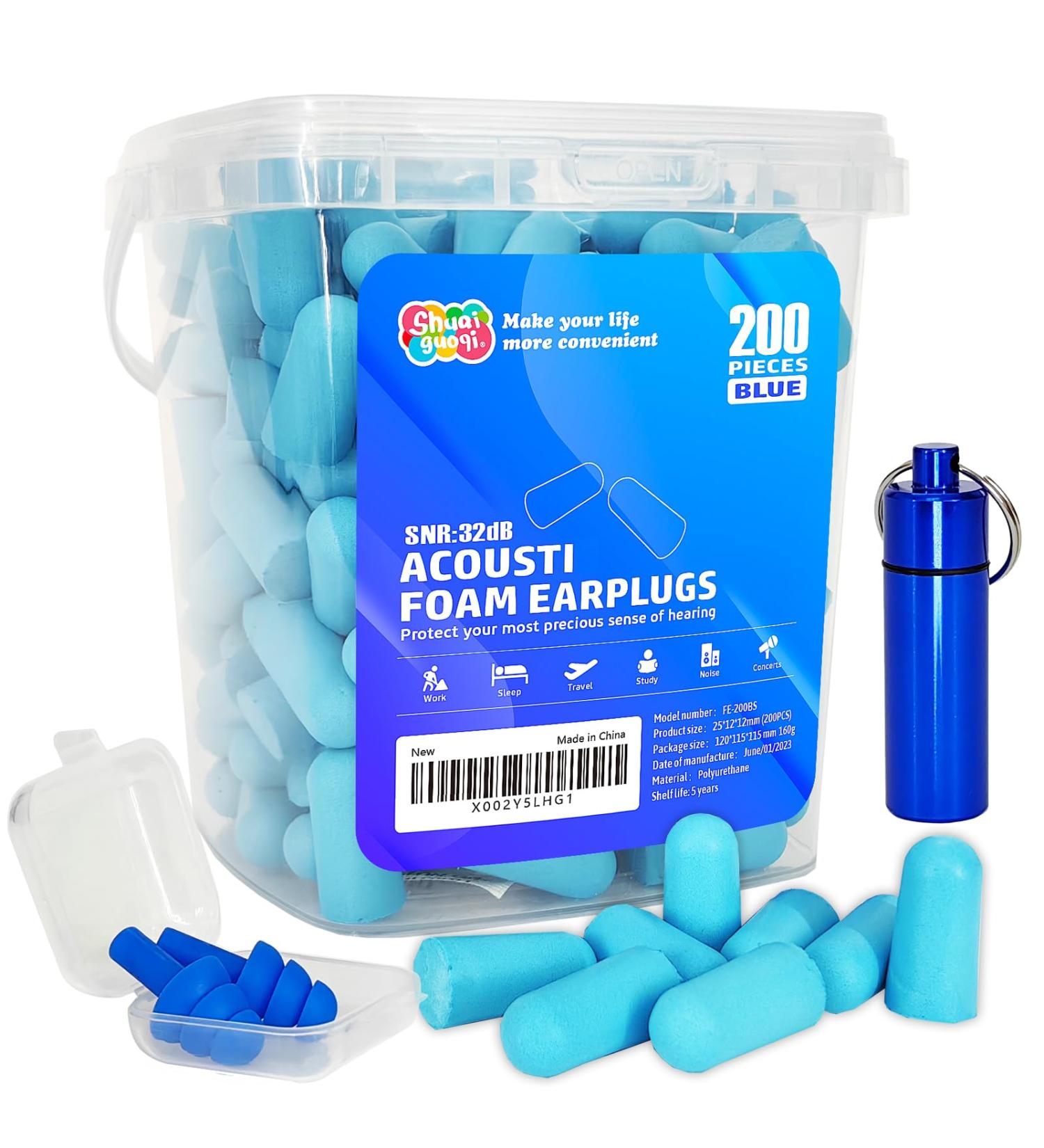 200Pcs Soft Foam Ear Plugs - Noise Cancelling Slow Rebound Disposable Earplugs for Sleeping Snoring Shooting Study Travel (Blue) - International Shipping Available - Buy Online on GoSupps.com