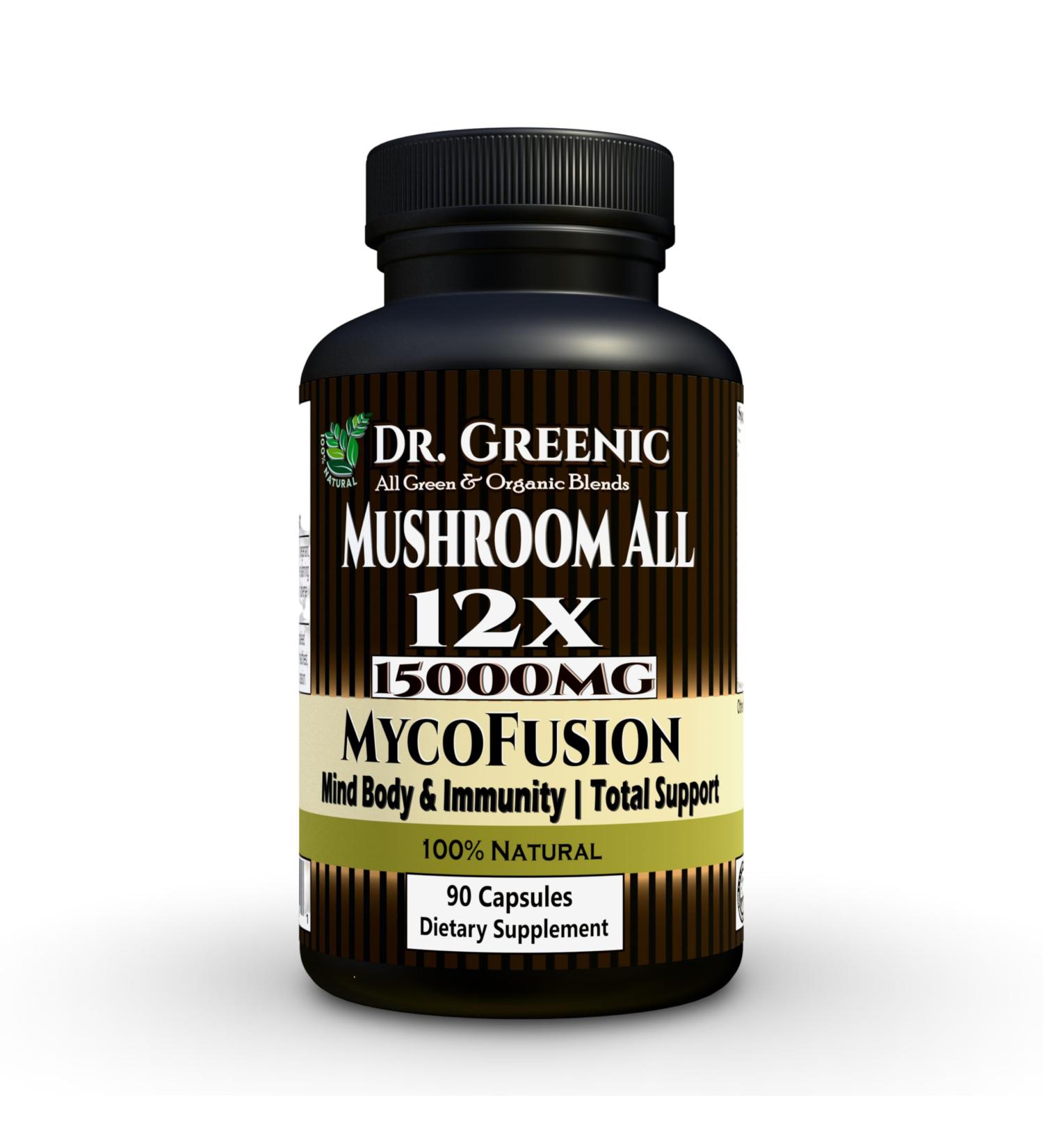 Dr. Greenic Mushroom All 12X 12 in 1 Premium Mushrooms 20:1 Extract Blend Supplement 90 Capsules | One Capsule 90 Serving | 15000MG Equivalent Raw Mushroom Complex | Ultra-Potent 12 Mushrooms Ext - Buy Online on GoSupps.com
