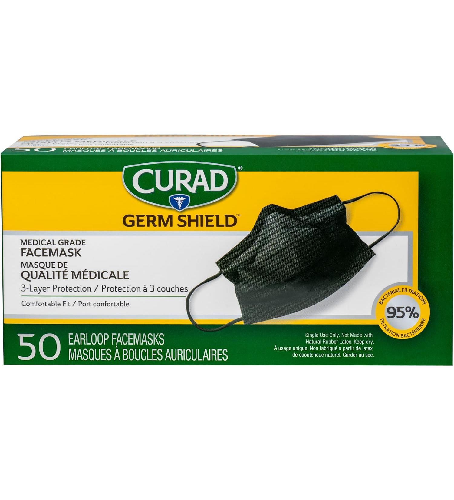 CURAD Black Mask with earloops. 50 masks/box