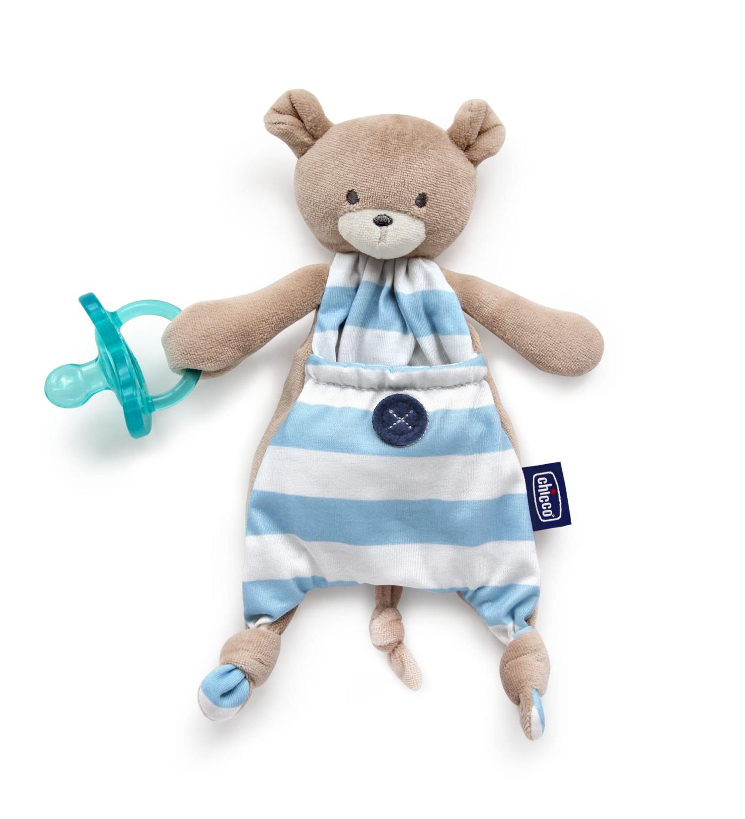 Chicco Pocket Buddies Soft Pacifier Holder-Lovey Plush Toy Blue Bear - 0m - Buy Online on GoSupps.com