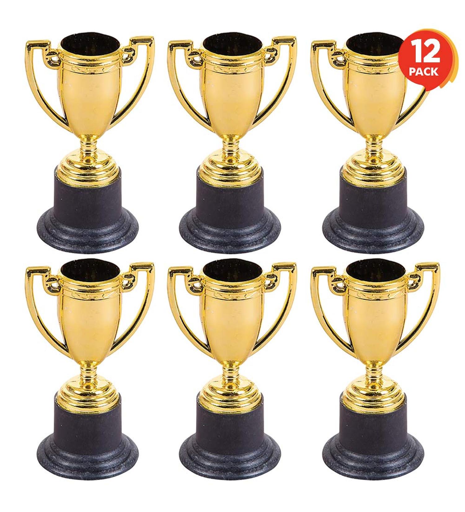 ArtCreativity Gold Plastic Trophies for Kids - Pack of 12 | 4 Inch Golden Colored Trophy Set for Football, Soccer, Baseball | Carnival Prizes and Party Favors for Boys and Girls - Buy Online on GoSupps.com