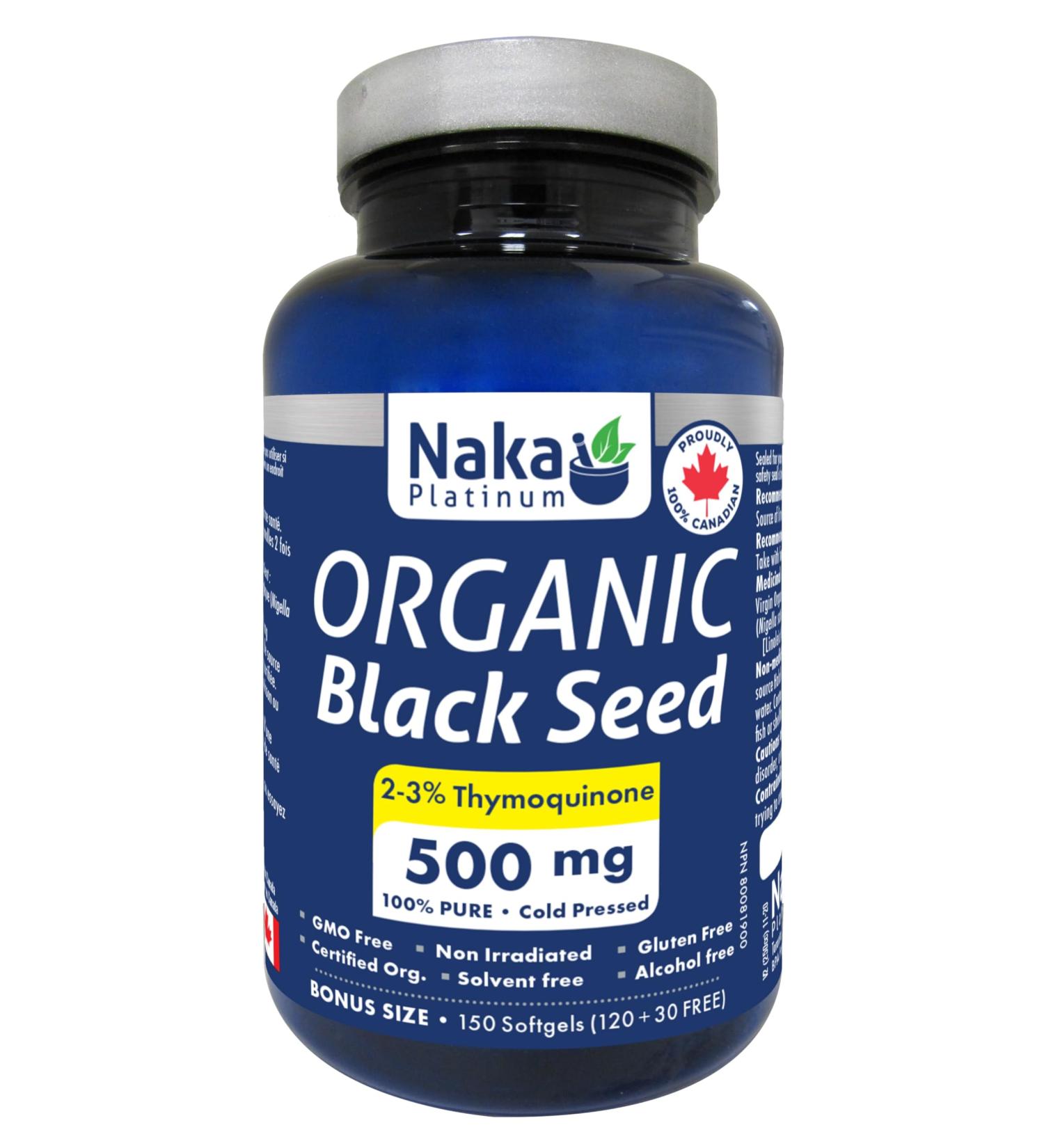 Naka Platinum Organic Black Seed 500mg extra strength cold pressed thymoquinone Bonus Size 150 Softgels (120 + 30 FREE)) - Buy Online on GoSupps.com