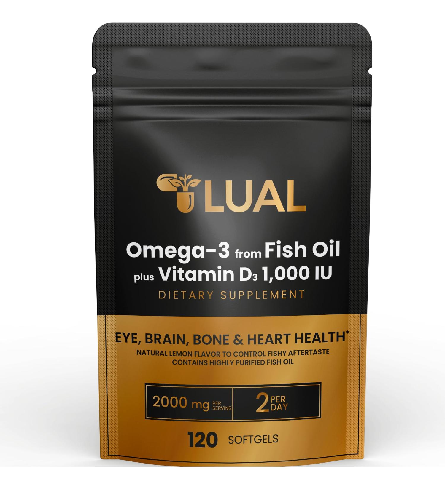 Omega-3 from Fish Oil 2000 mg for Eye Brain Bone & Heart Health Dietary Supplement Softgels 120 Count (120 Count) - Buy Online on GoSupps.com