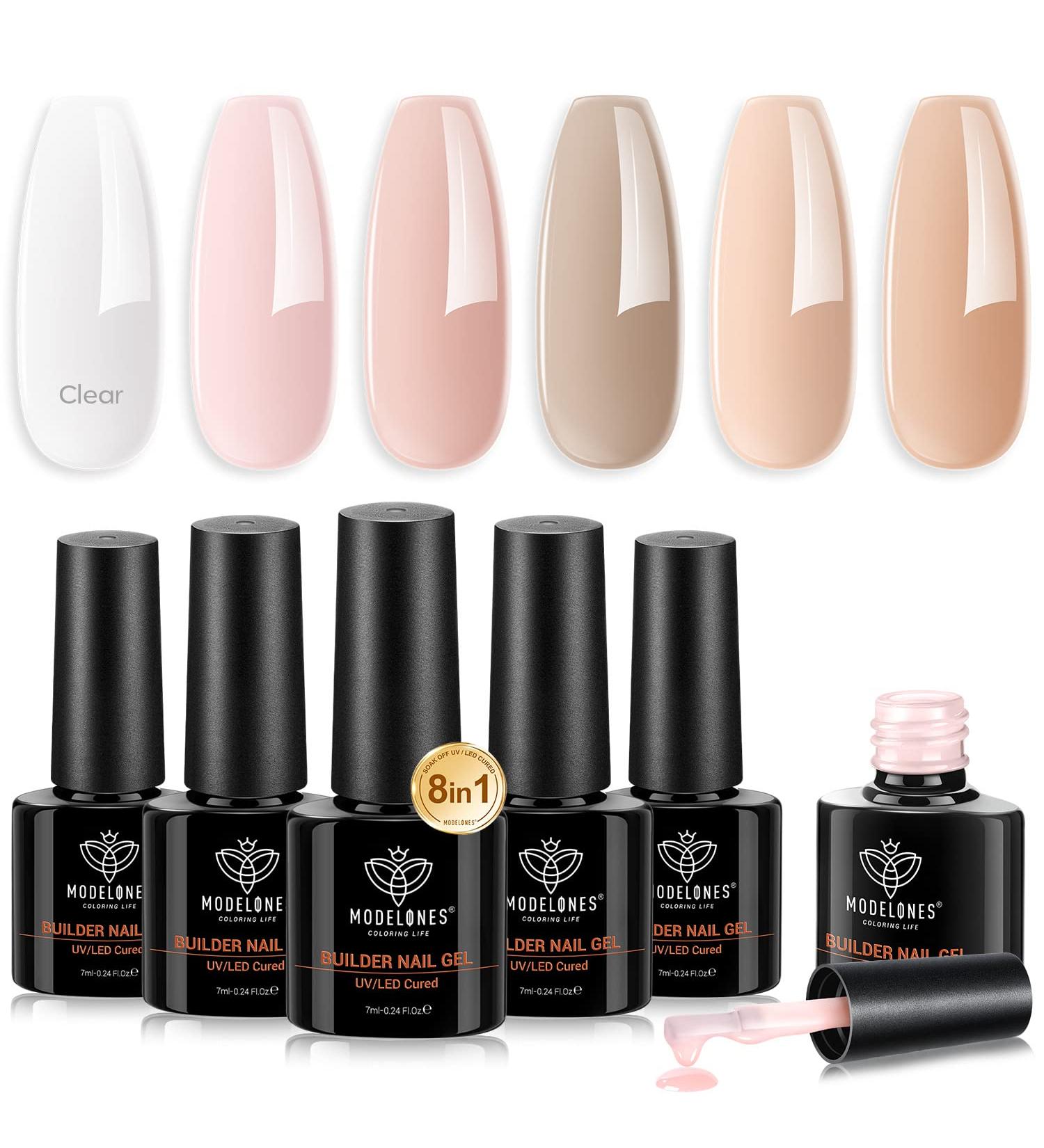 Modelones Builder Nail Gel 6 Colors 8-in-1 Gel Builder Set for Nails Hard Gel Builder Nail Strengthener Extension Color Gel Base Gel Rhinestone False Nail Tips Glue Gel in a Bottle Gifts for Women - Buy Online on GoSupps.com