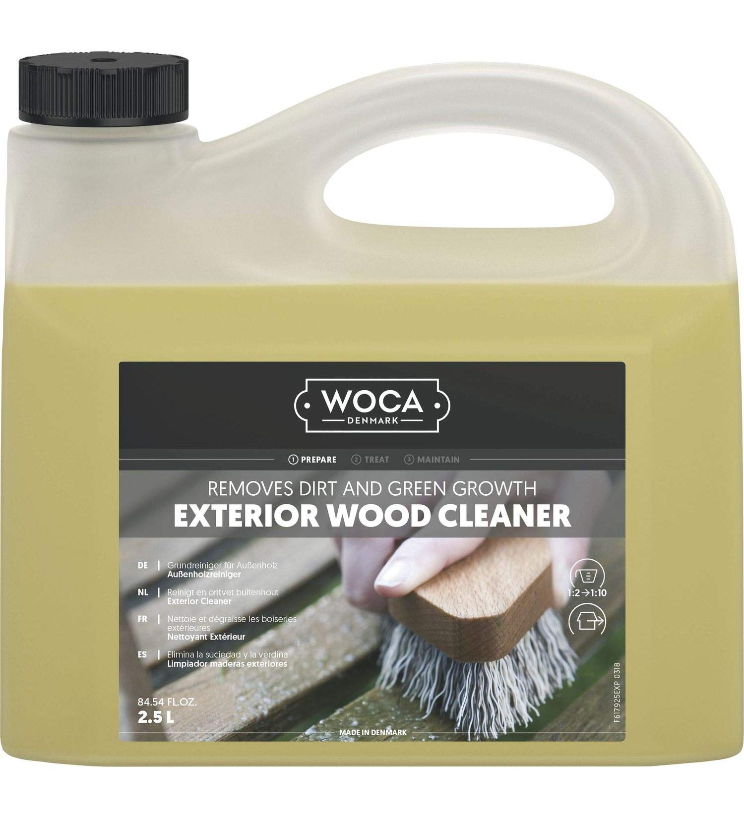 WOCA Denmark (2.5 Liter) Exterior Wood Cleaner For Decks Siding and Furniture - Removes Dirt and Green Growth
