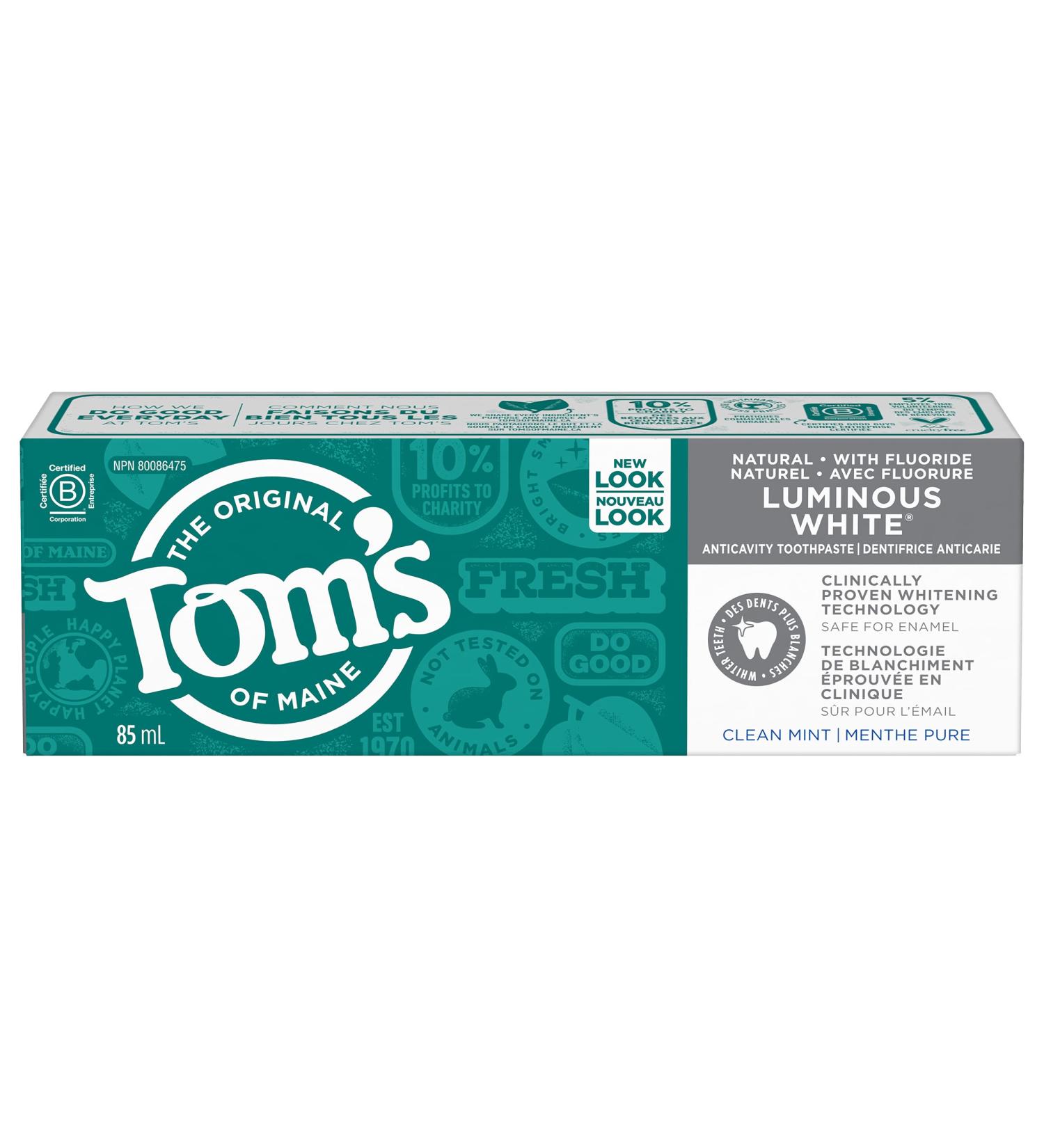 Tom's of Maine Luminous White Clean Mint Toothpaste 85 ml (Pack of 1) 85 ml (Pack of 1) PureActiv Fresh Mint - Buy Online on GoSupps.com