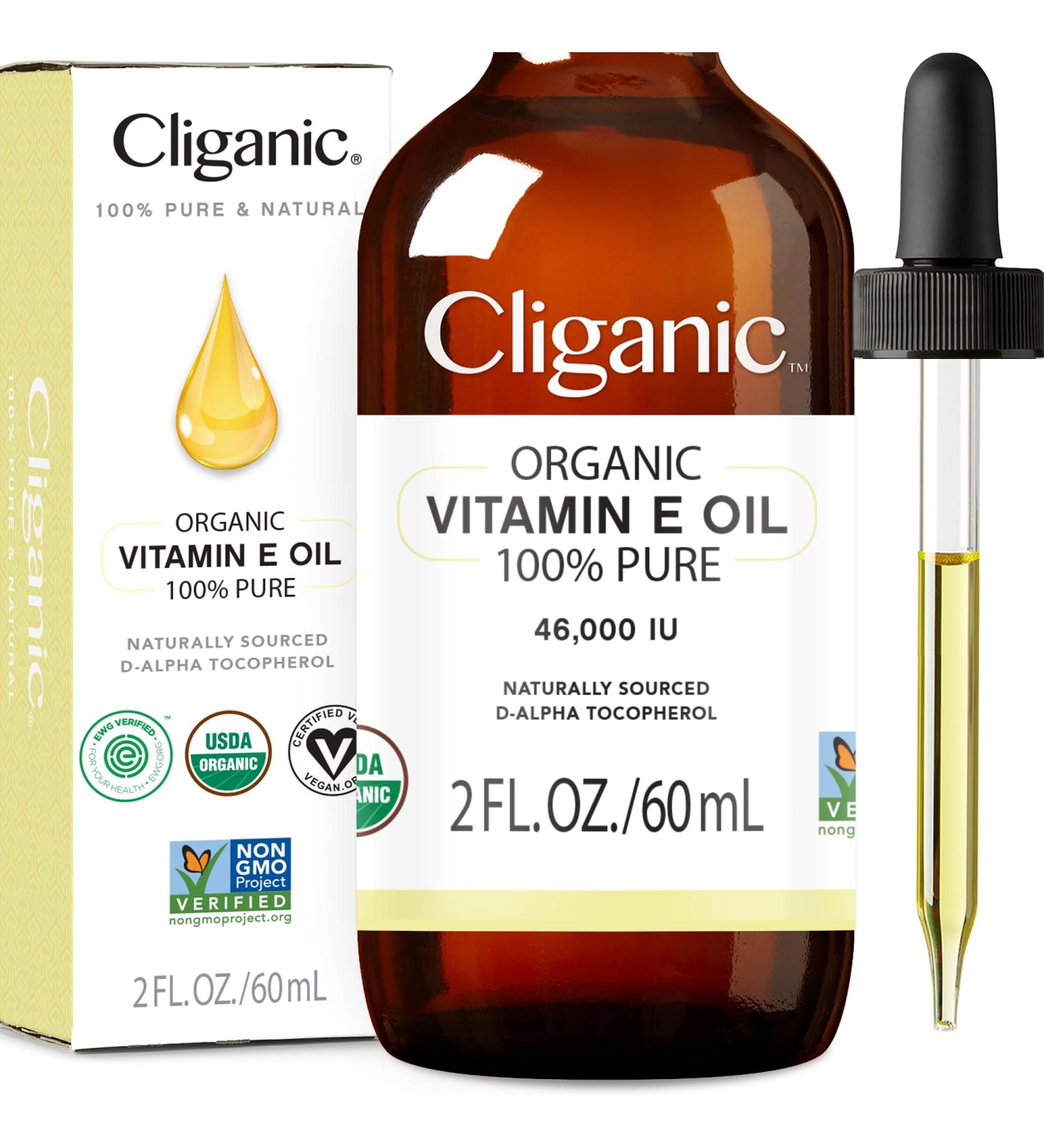 Cliganic Organic Pure Vitamin E Oil - 2oz for Skin Hair & Face | 46 000 IU | Buy Online Worldwide - Buy Online on GoSupps.com