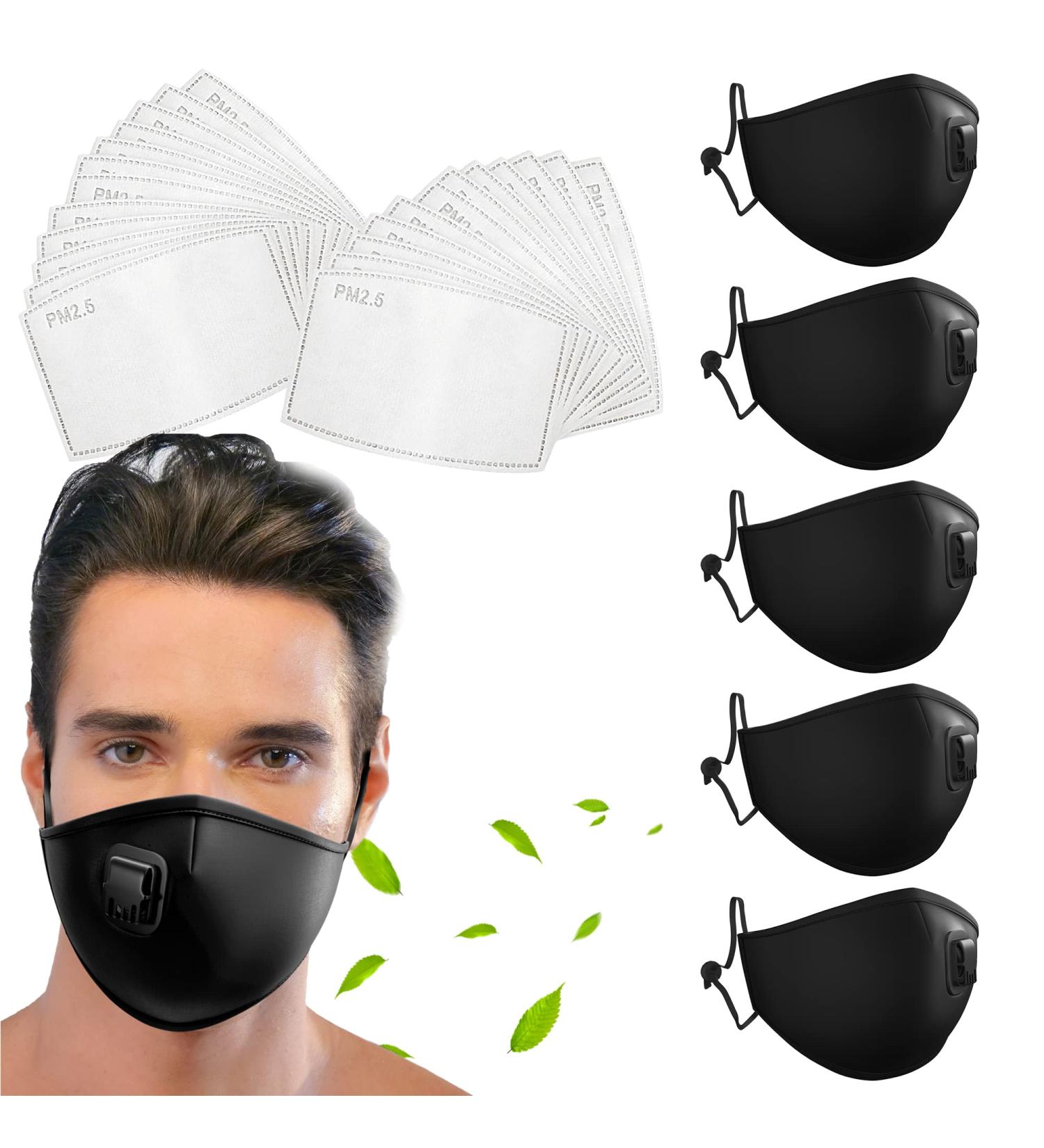 5 Layer Breathable Cotton Face Mask with Filter Reusable Black Face Masks Washable Uk with Adjustable Ear Straps Nose Wire & Replaceable Filters for Unisex Black 5 - Buy Online on GoSupps.com
