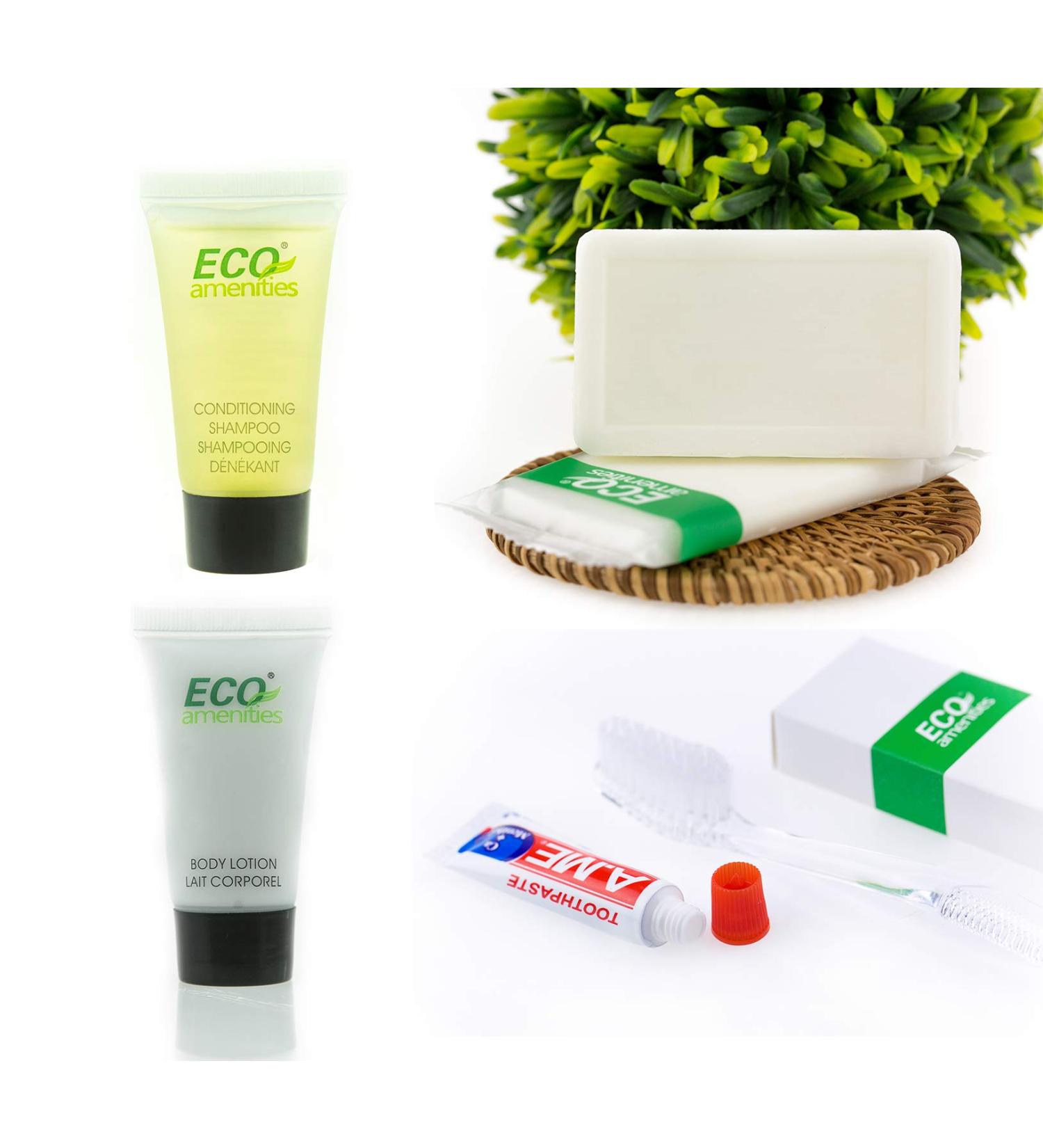 ECO Amenities 5-Piece All-in-Kit Hotel Toiletries Bulk - 420pcs (84 Kits) | Travel Soap, Lotion, Shampoo & Conditioner, Disposable Toothbrush & Toothpaste | Guest Shower Bath Amenities - Buy Online on GoSupps.com