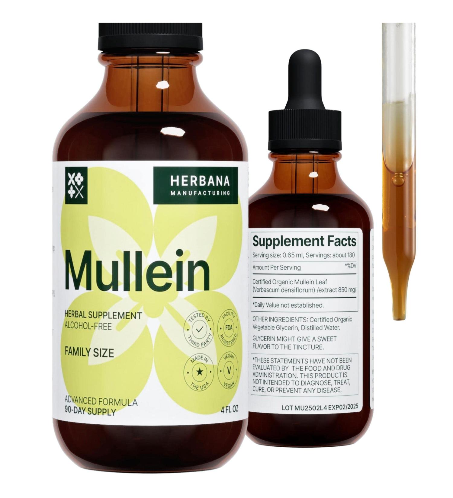 Mullein Leaf Liquid Extract 4 Fl Oz - Lung Cleanse and Detox Tincture for Respiratory Health - Immune Support Drops - Natural Supplement - Buy Online on GoSupps.com
