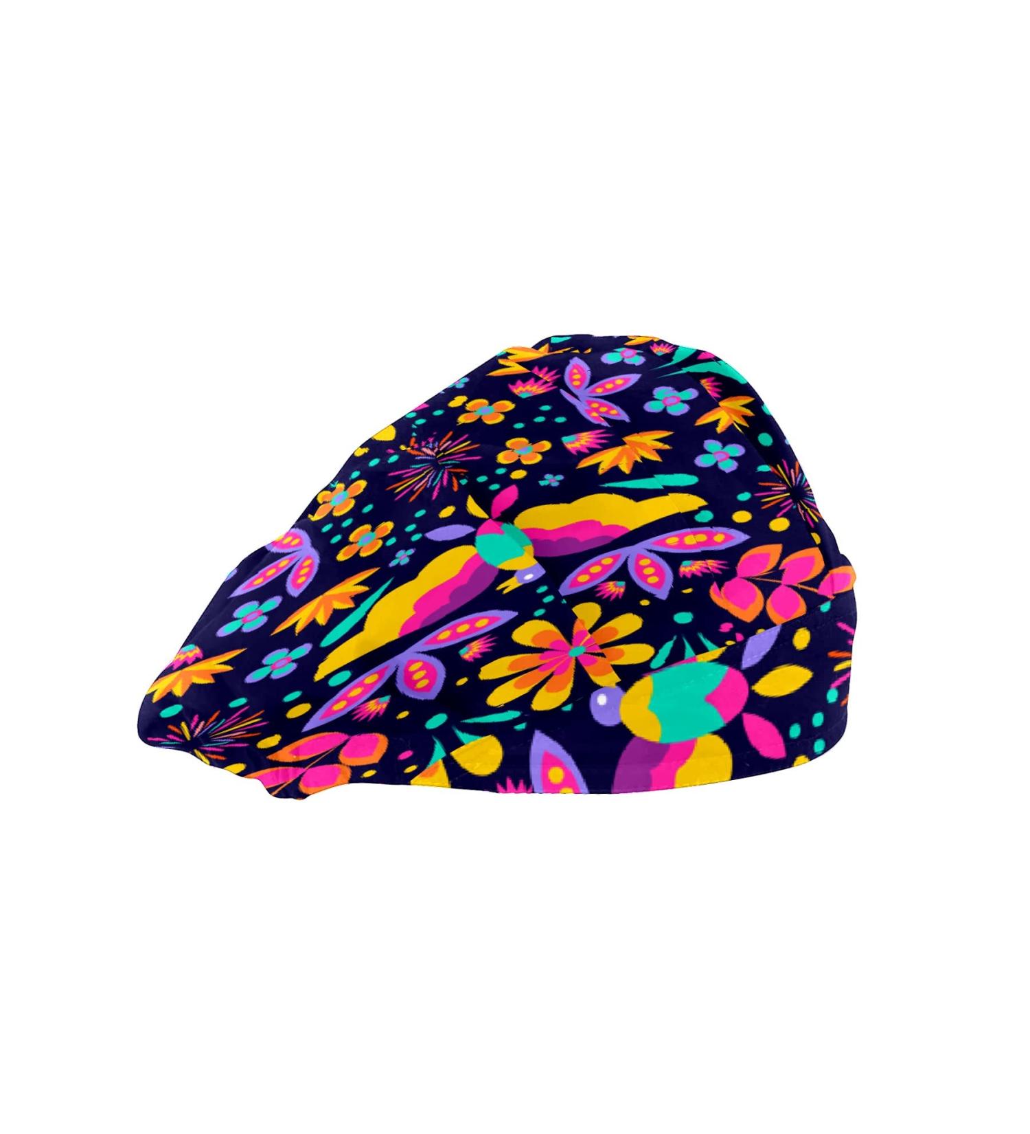 Women's Bouffant Working Cap with Cotton Sweatband and Adjustable Elastic Head Cover - Mexican Rich Bird Leaves Flower Design - Buy Online on GoSupps.com