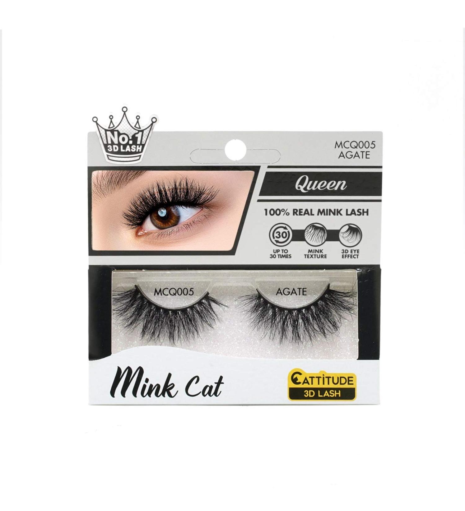 EBIN NEW YORK Queen Mink Cattitude 3D Lash Agate Real Mink 3D Lash Wispy Fluffy Reusable Medium Length Cluster Lash Style Criss Cross Style Mink Cat Queen - Agate