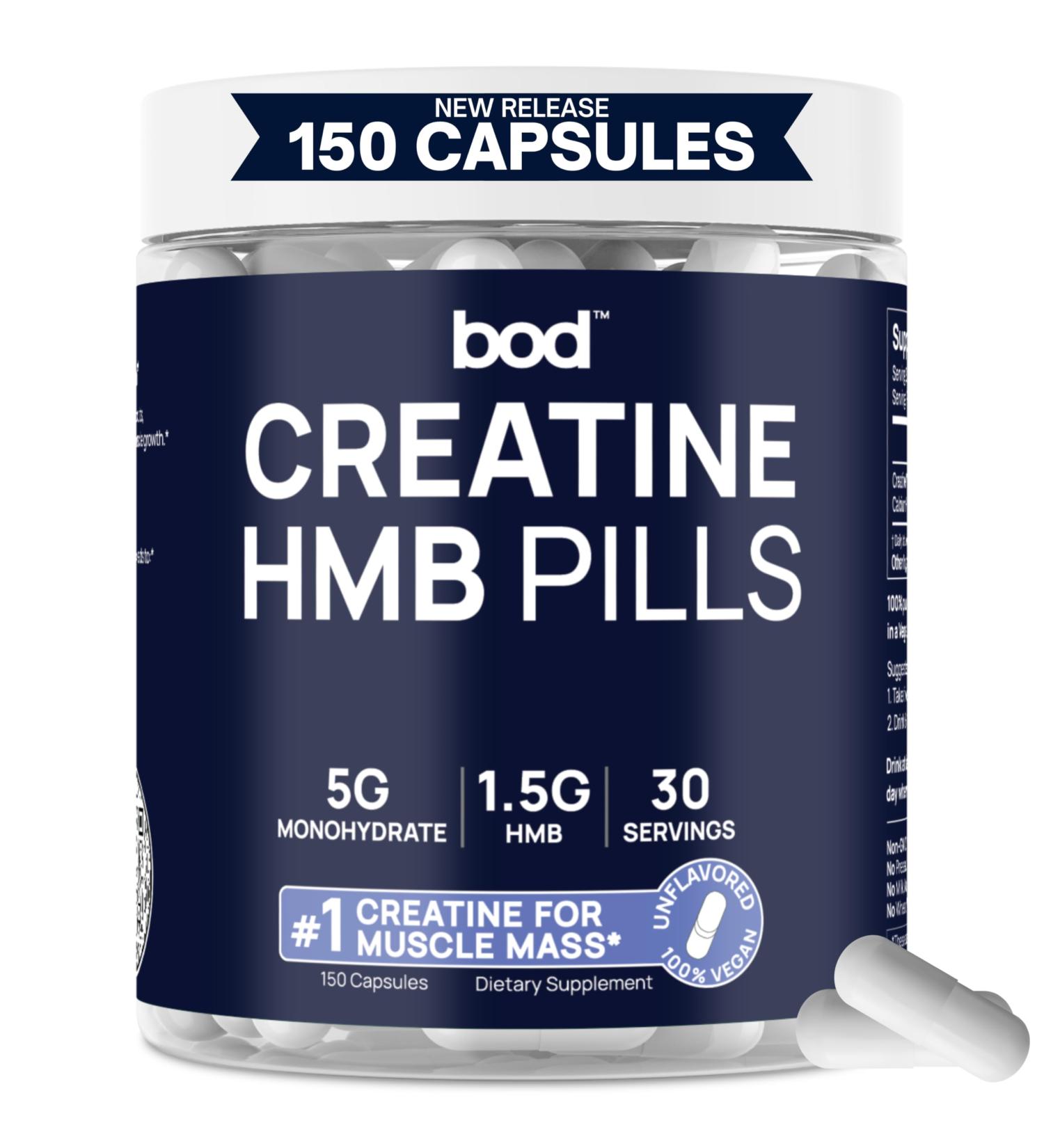 Goba Tea BOD Creatine HMB Capsules Creatine Monohydrate Powder with HMB for Muscle Growth Increased Strength Energy and Performance - No Bloat No Load Unflavored Vegan 150 Capsules 30 SVG - Buy Online on GoSupps.com