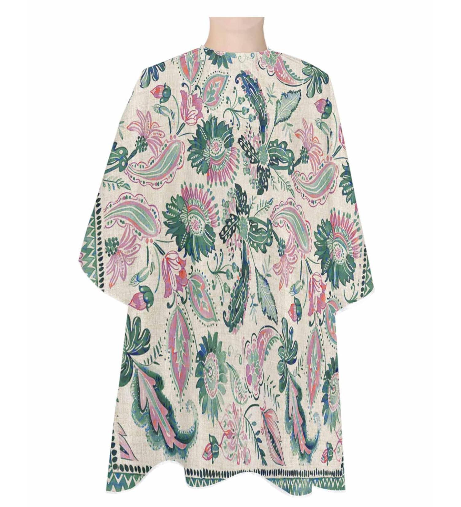 Green Paisley Floral Barber Cape | Adjustable Hair Cutting Cape for Women Men & Kids | 55x63 Inch Hairdressing Accessory - Rustic Ethnic Design - Buy Online on GoSupps.com
