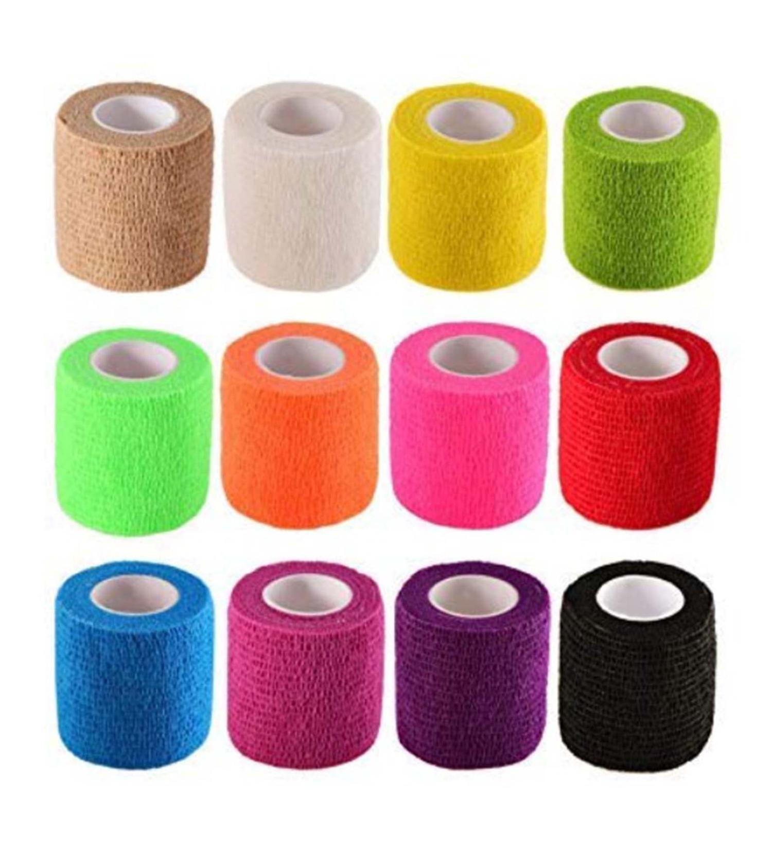 12-Pack Self-Adhesive Bandage Rolls - 5cm Elastic & Colored Band-Aids for Pets & Sports Protection - International Shipping - Buy Online on GoSupps.com